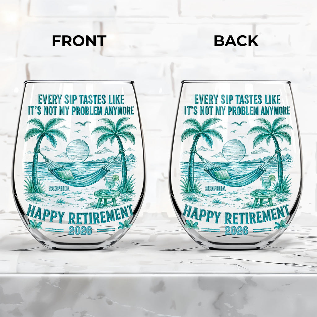 Personalized Stemless Wine Glass Happy Retirement Gift for Coworker Wine Glasses GradoCreations
