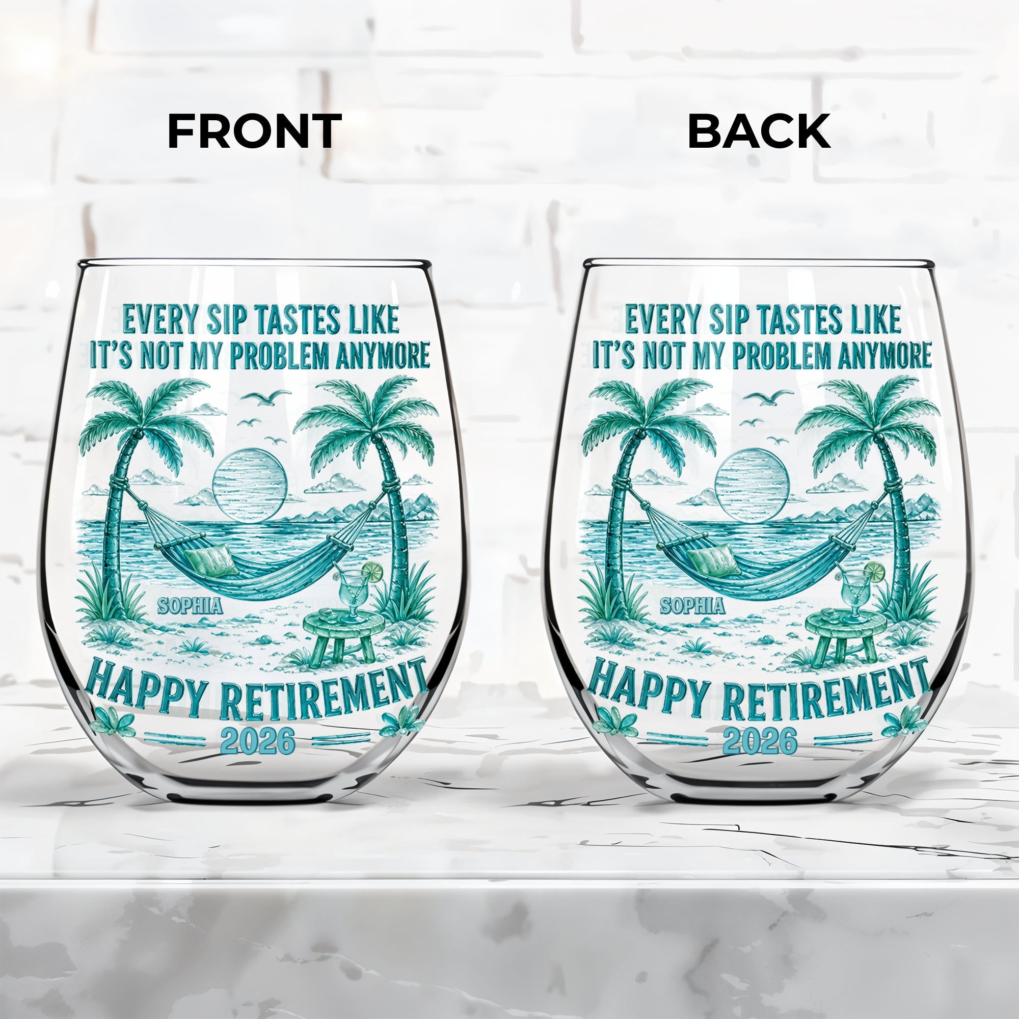 Personalized Stemless Wine Glass Happy Retirement Gift for Coworker Wine Glasses GradoCreations