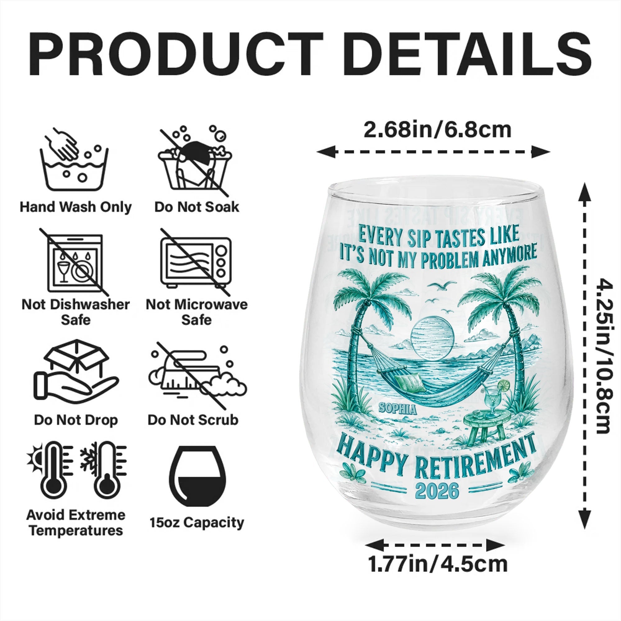 Personalized Stemless Wine Glass Happy Retirement Gift for Coworker Wine Glasses GradoCreations