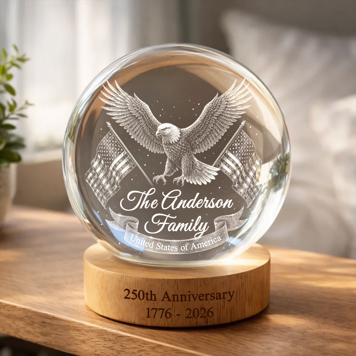 Personalized Crystal Globe Lamp Custom Family Gift for 250th Anniversary