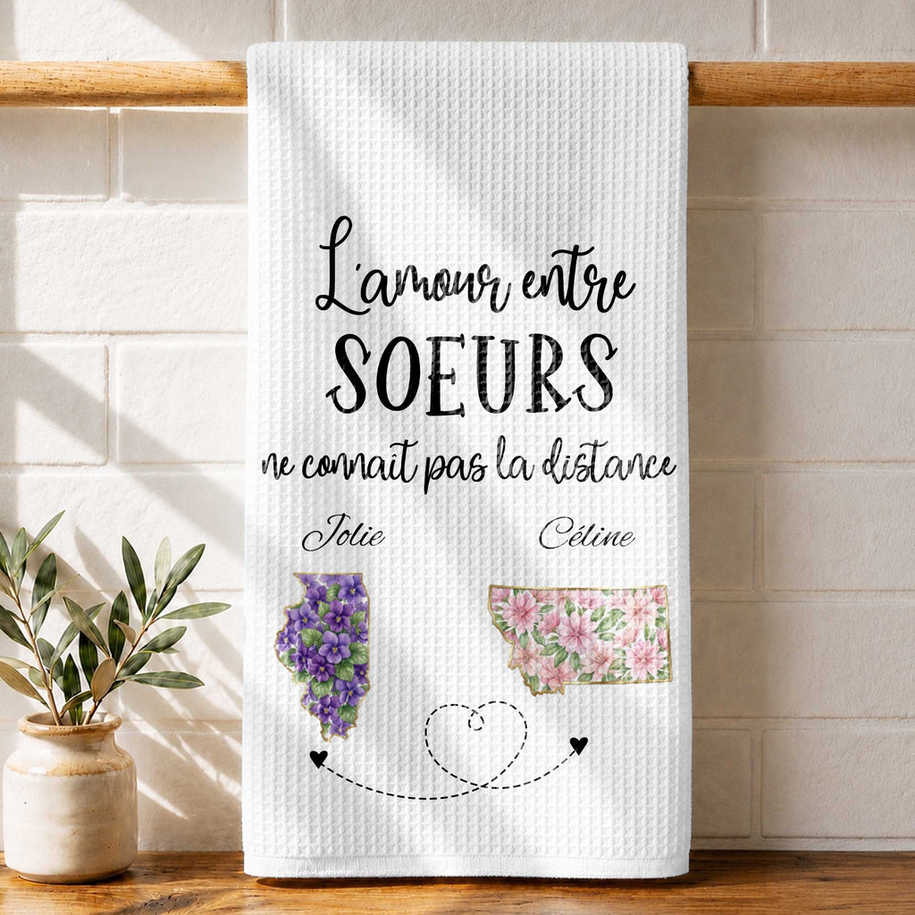Personalized Floral State Kitchen Towel Custom Gift for Sister Kitchen Towel GradoCreations