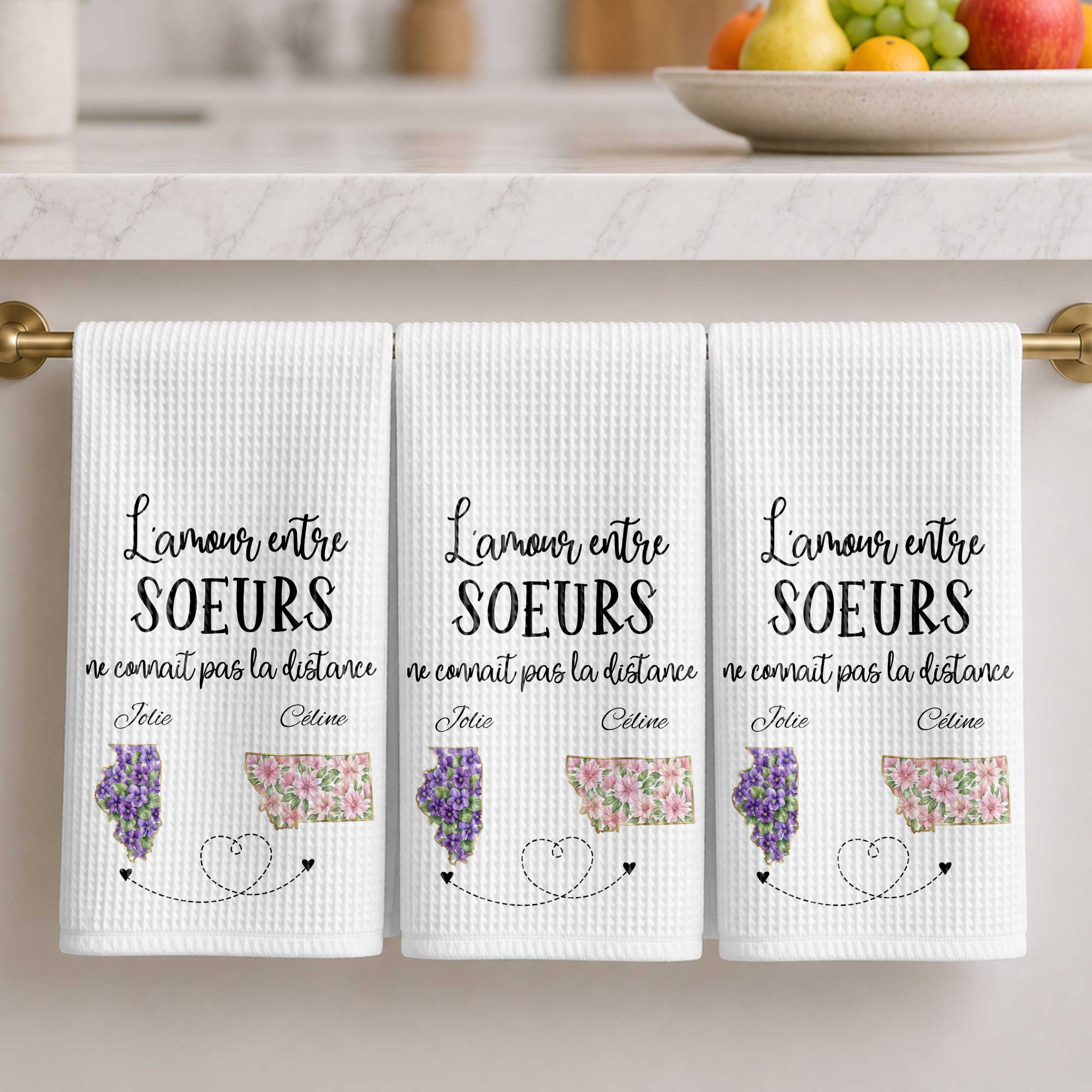 Personalized Floral State Kitchen Towel Custom Gift for Sister Kitchen Towel GradoCreations