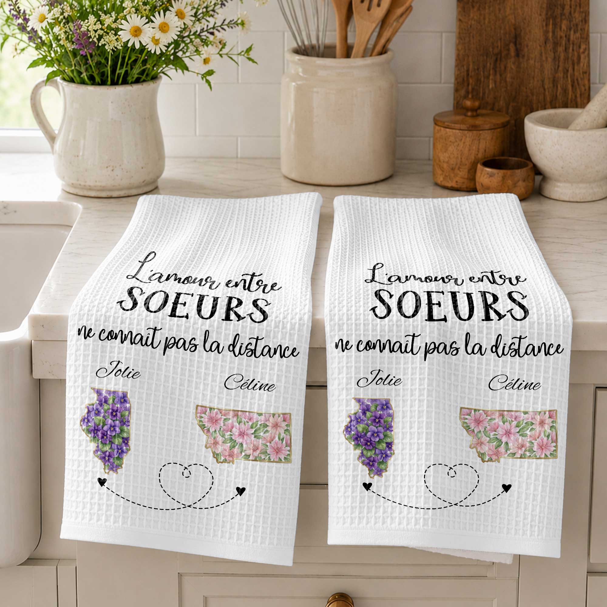 Personalized Floral State Kitchen Towel Custom Gift for Sister Kitchen Towel GradoCreations