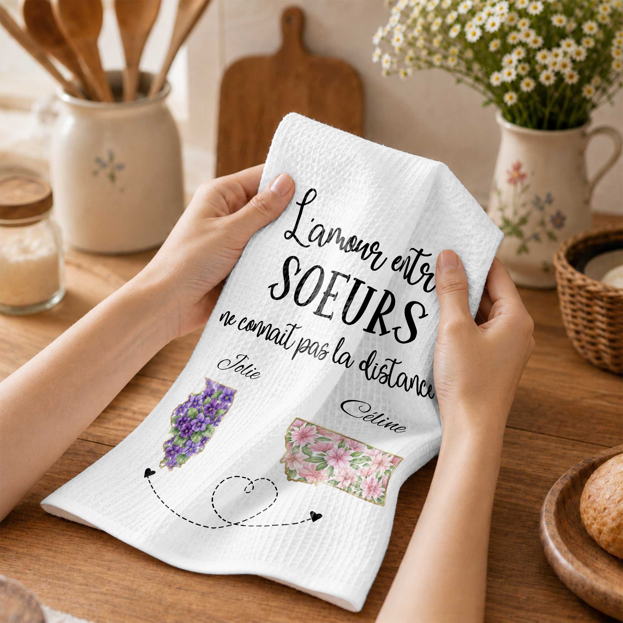 Personalized Floral State Kitchen Towel Custom Gift for Sister Kitchen Towel GradoCreations