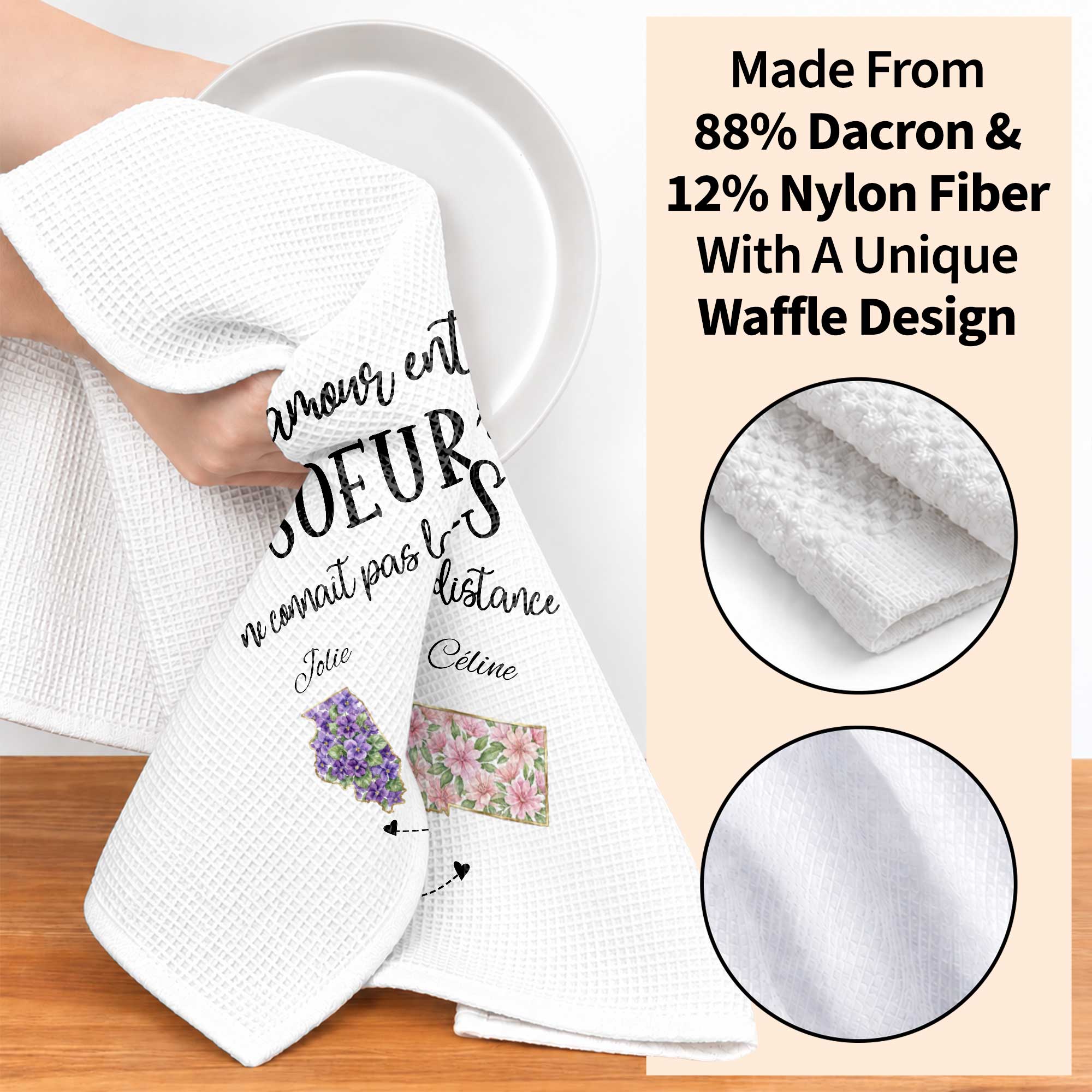 Personalized Floral State Kitchen Towel Custom Gift for Sister Kitchen Towel GradoCreations