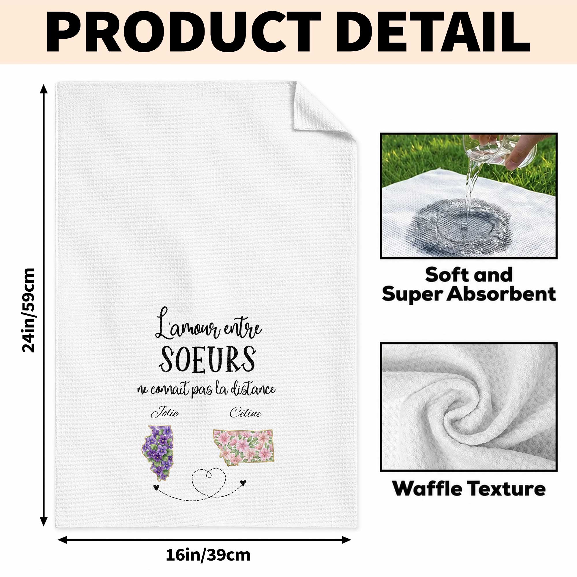 Personalized Floral State Kitchen Towel Custom Gift for Sister Kitchen Towel GradoCreations