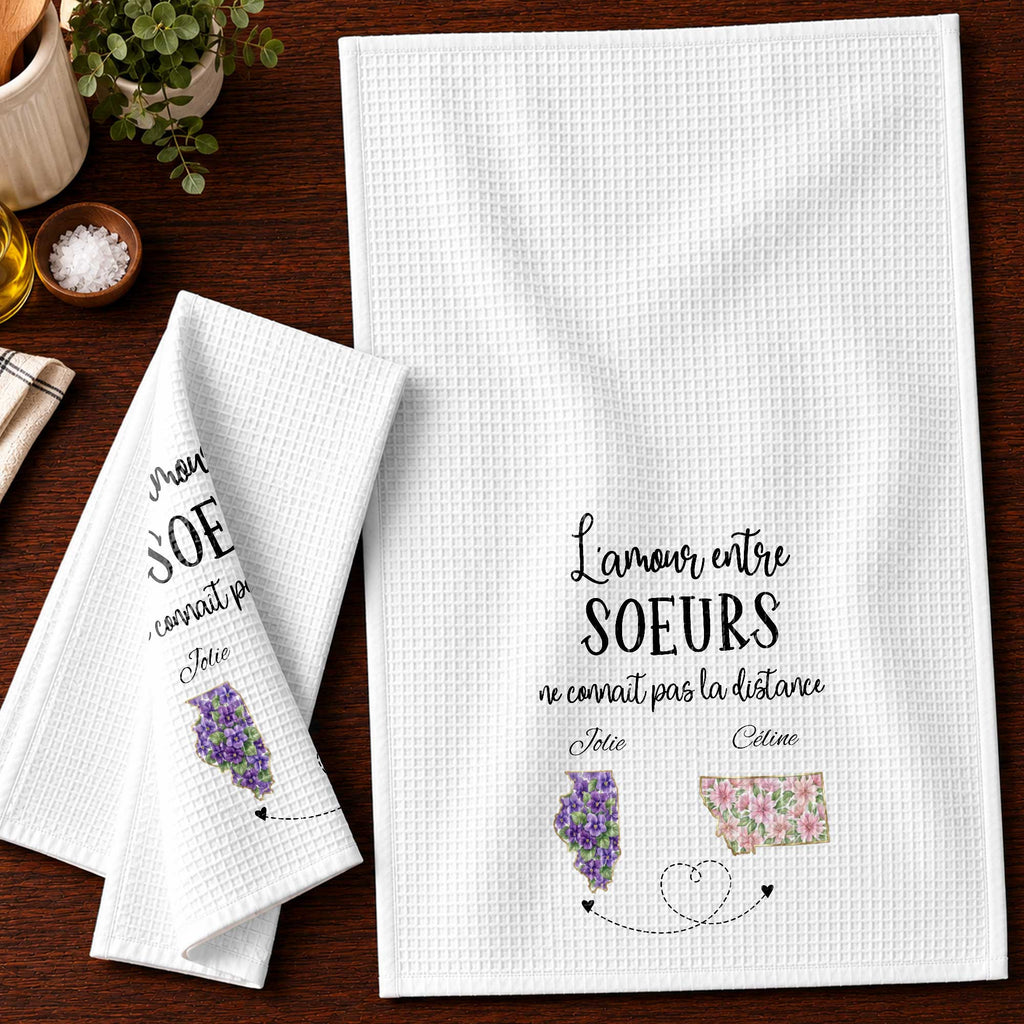 Personalized Floral State Kitchen Towel Custom Gift for Sister Kitchen Towel GradoCreations