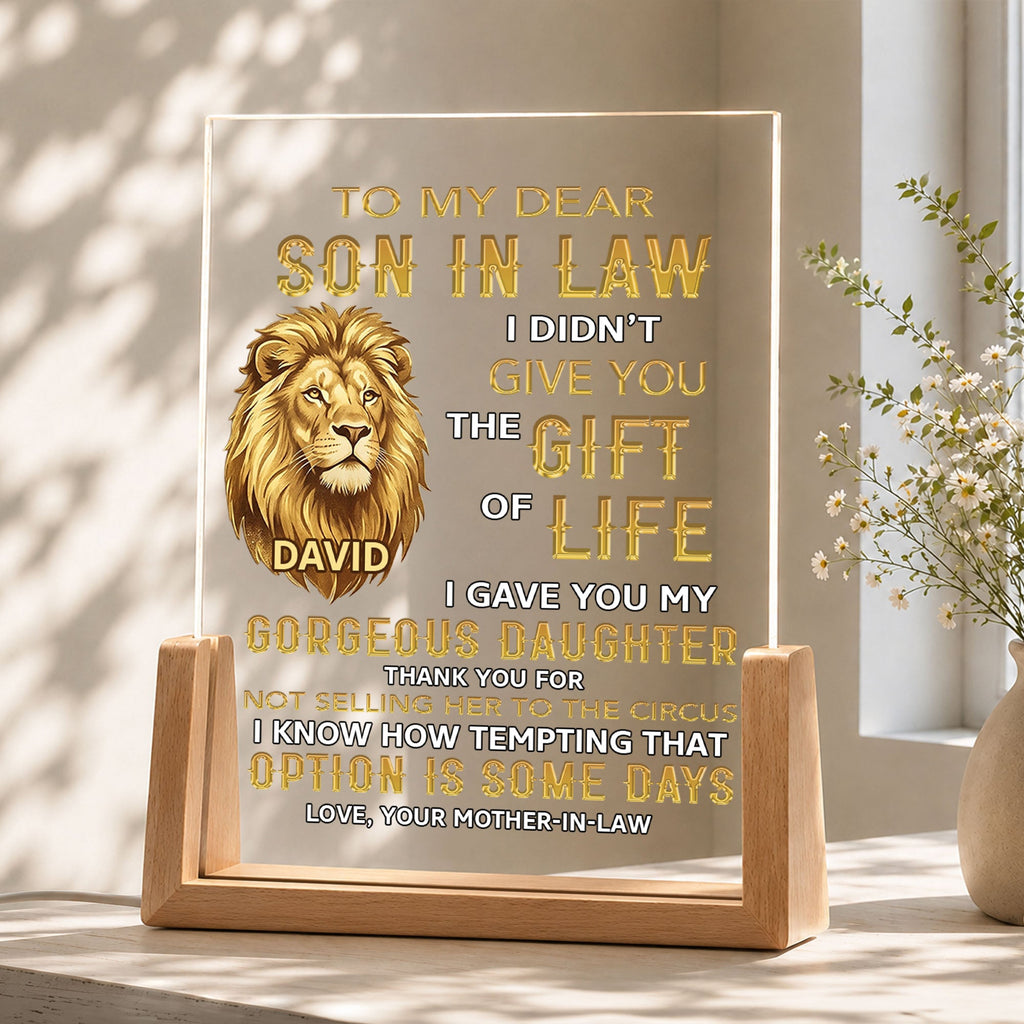 Personalized Acrylic Night Light for Son-in-Law with Wood Base Wood and Acrylic Night Light GradoCreations