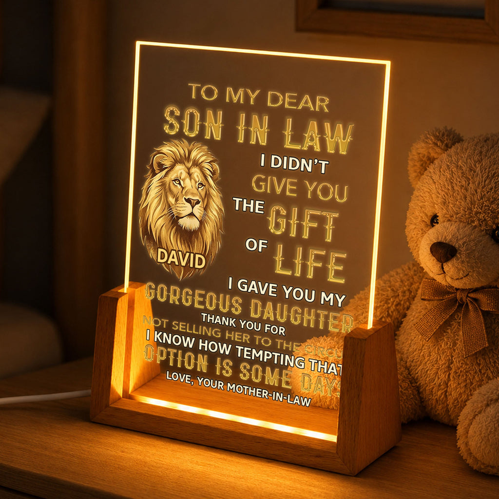 Personalized Acrylic Night Light for Son-in-Law with Wood Base Wood and Acrylic Night Light GradoCreations
