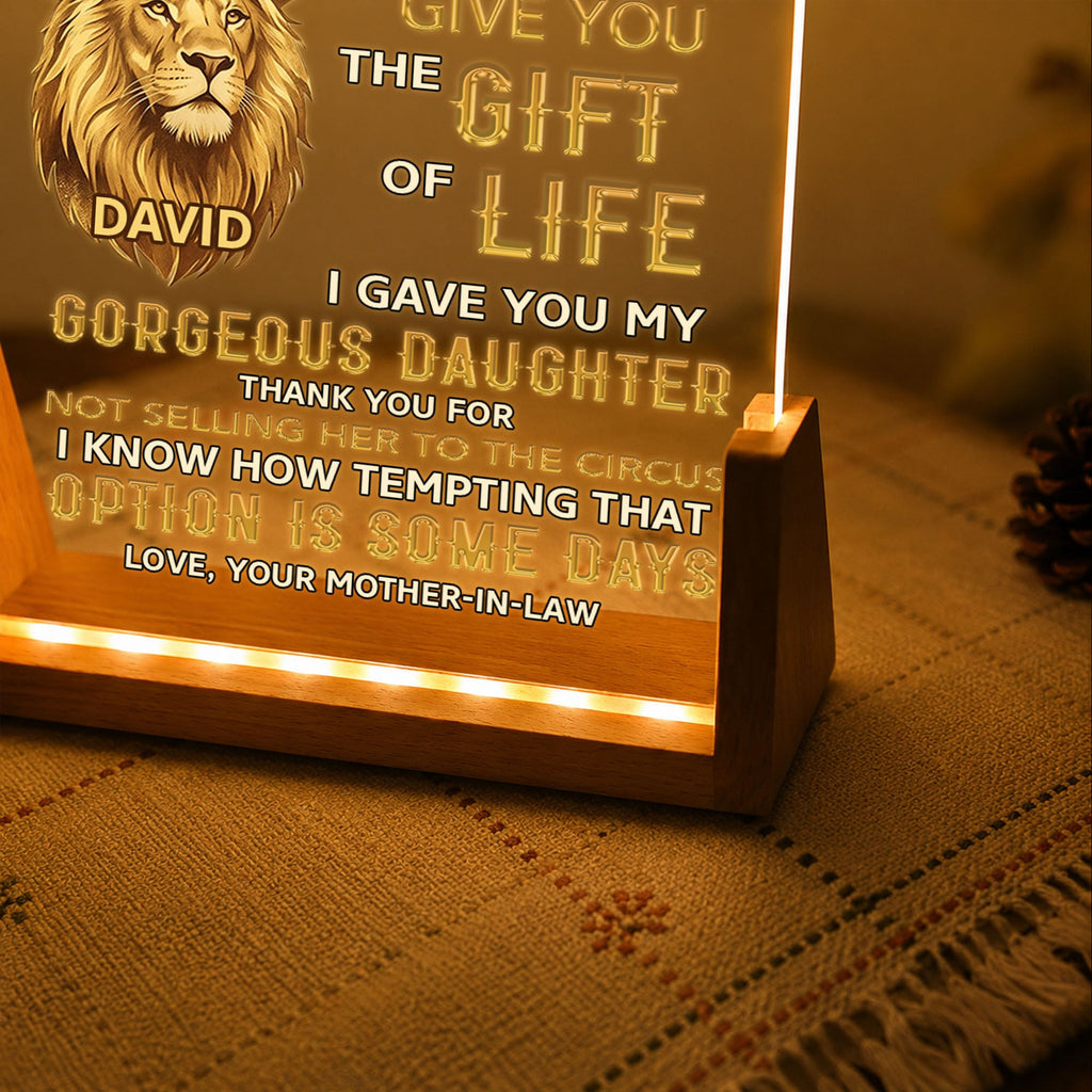 Personalized Acrylic Night Light for Son-in-Law with Wood Base Wood and Acrylic Night Light GradoCreations