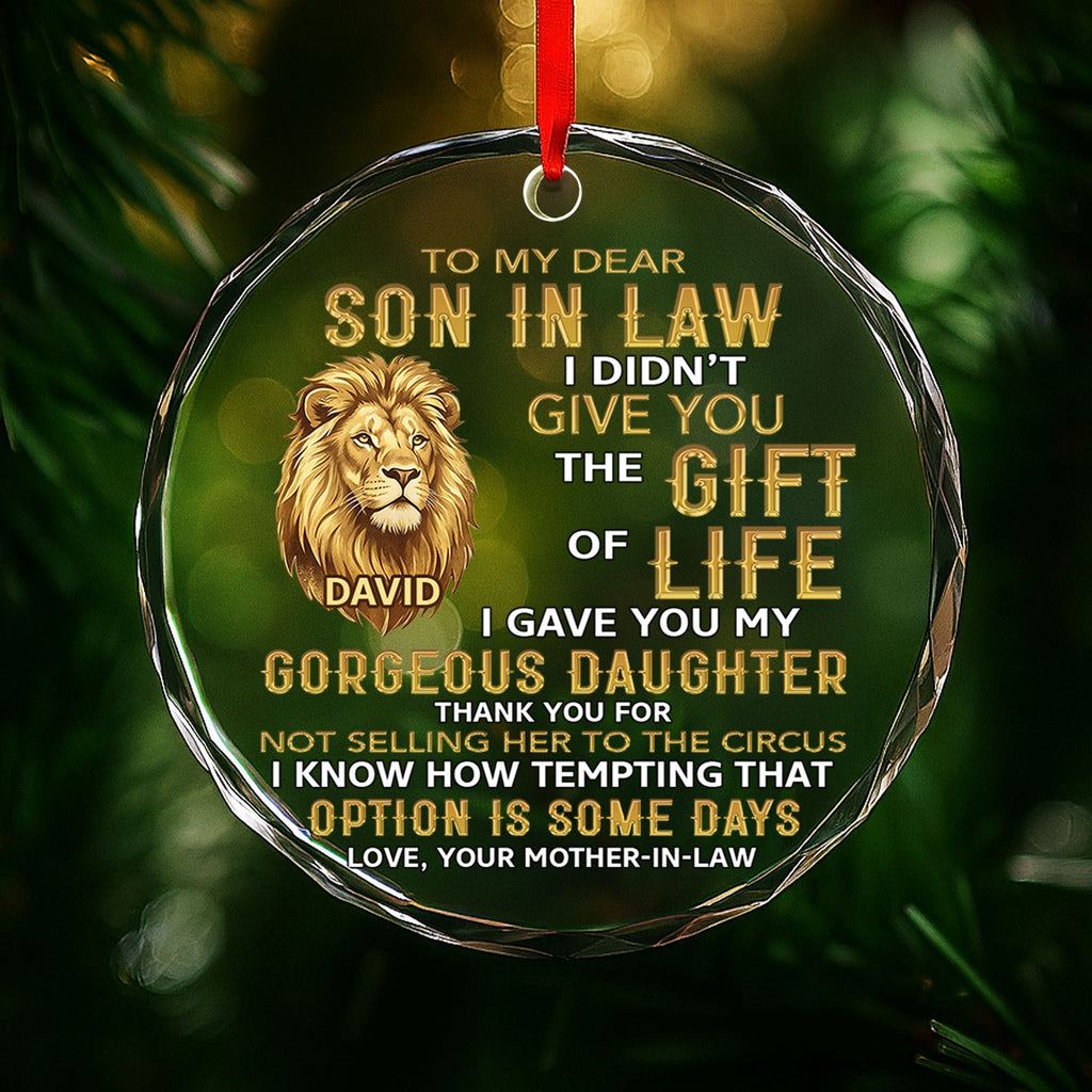 Personalized Glass Circle Ornament Gift for Son-in-Law - Lion Art Glass Circle Ornament GradoCreations