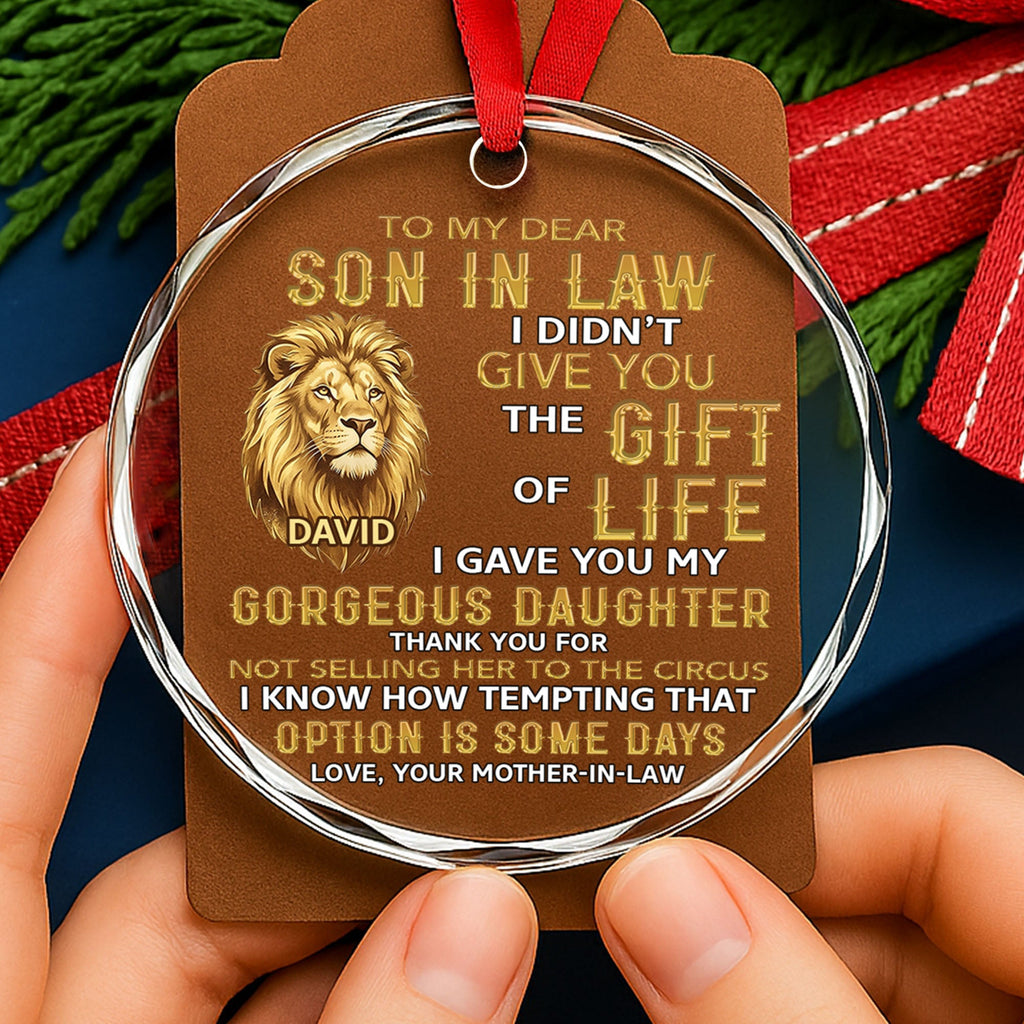 Personalized Glass Circle Ornament Gift for Son-in-Law - Lion Art Glass Circle Ornament GradoCreations