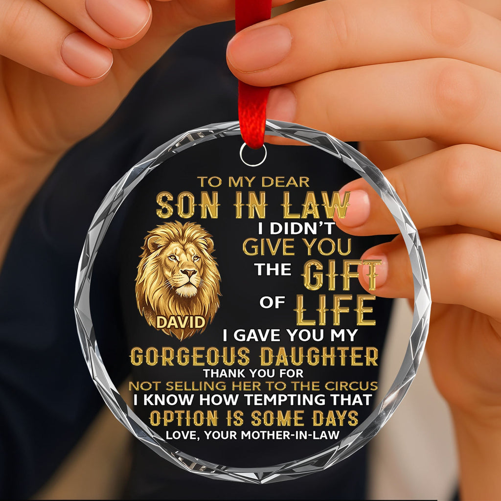 Personalized Glass Circle Ornament Gift for Son-in-Law - Lion Art Glass Circle Ornament GradoCreations