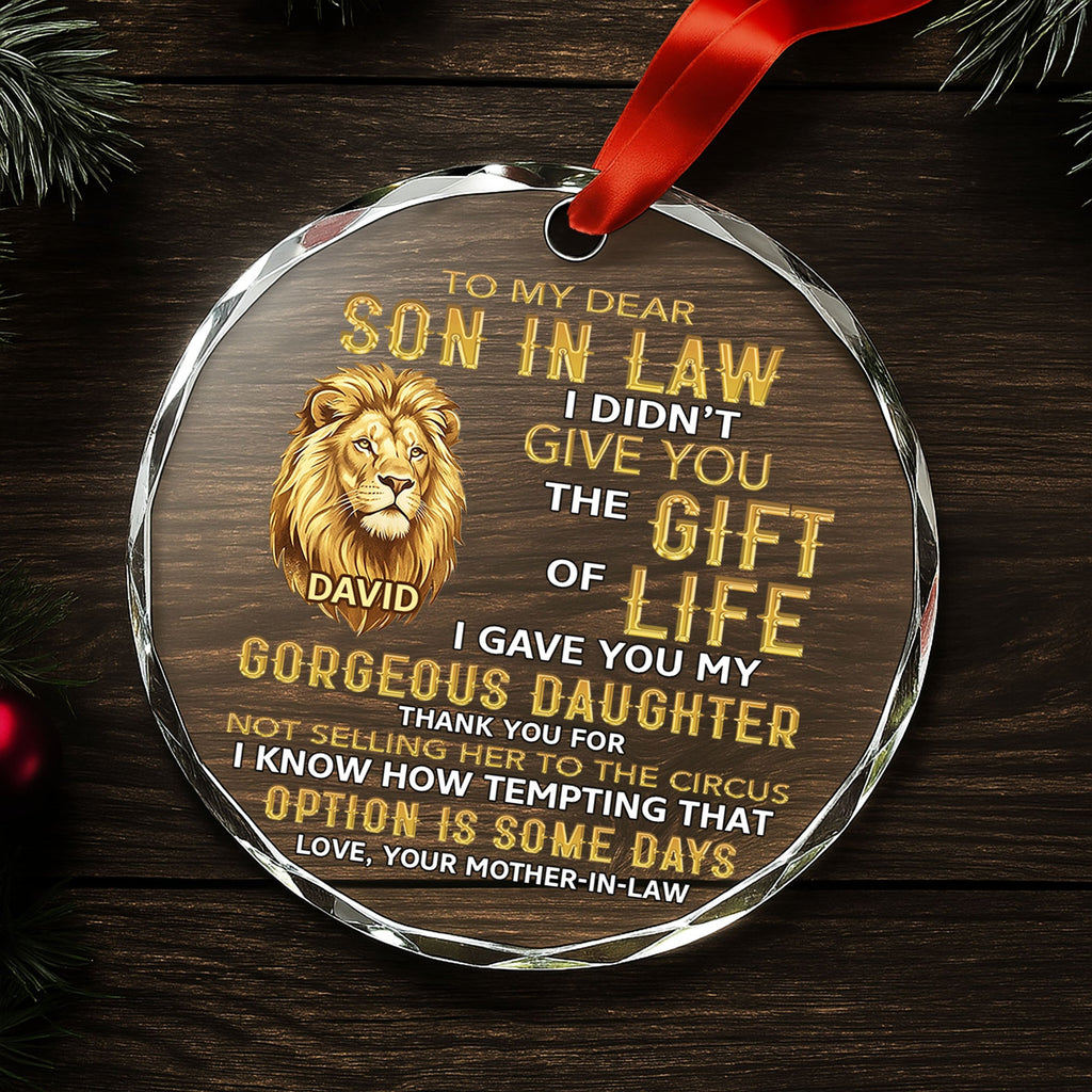 Personalized Glass Circle Ornament Gift for Son-in-Law - Lion Art Glass Circle Ornament GradoCreations