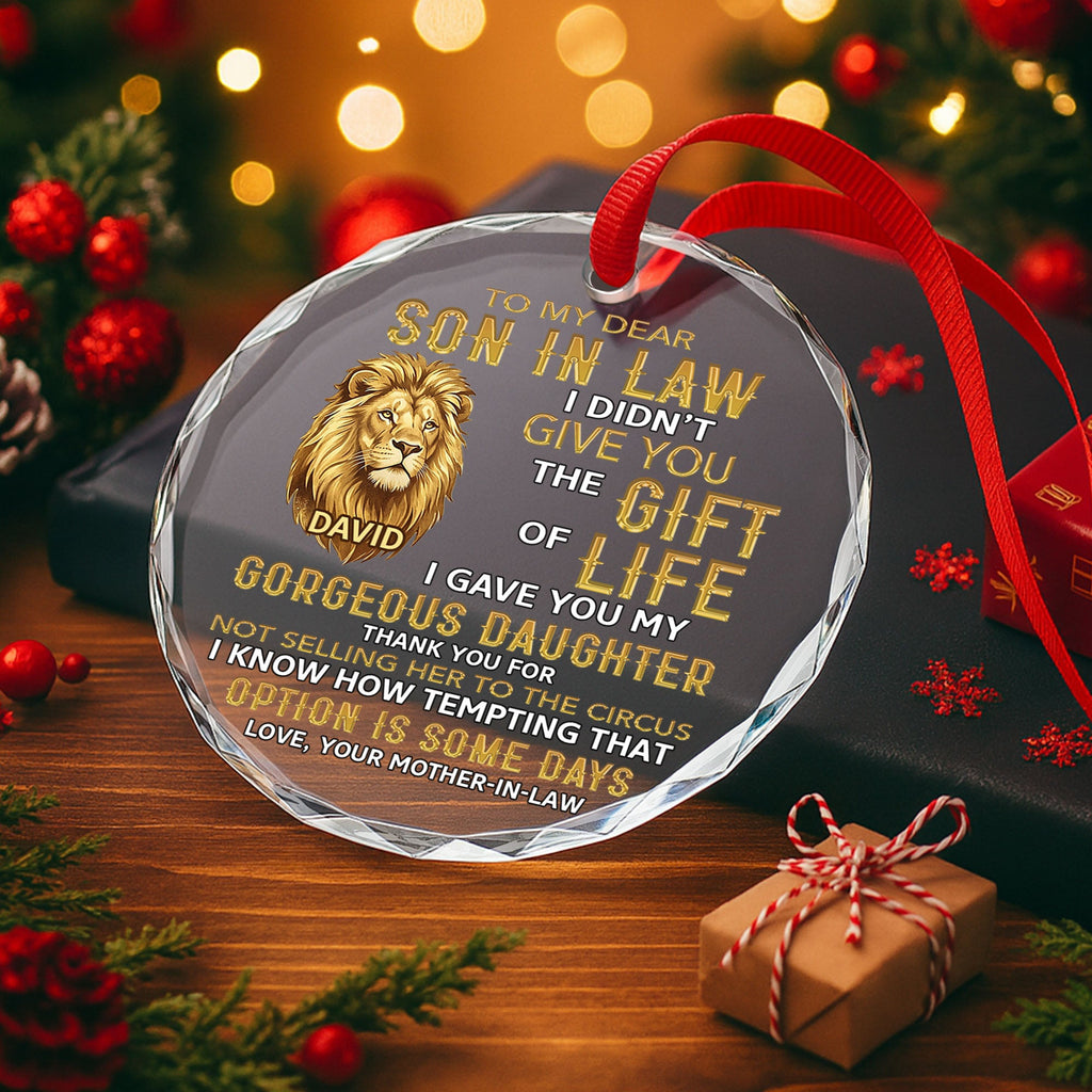 Personalized Glass Circle Ornament Gift for Son-in-Law - Lion Art Glass Circle Ornament GradoCreations