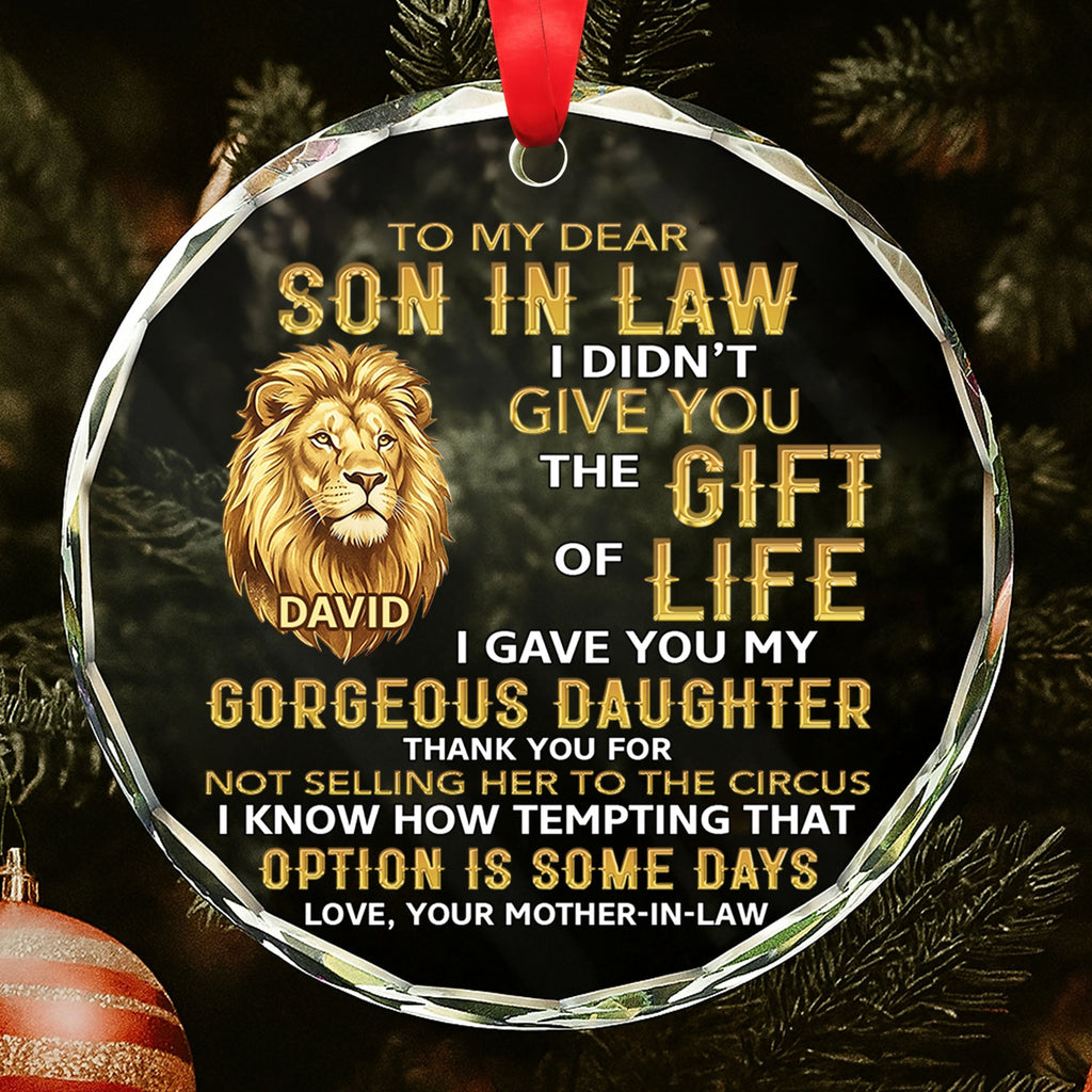 Personalized Glass Circle Ornament Gift for Son-in-Law - Lion Art Glass Circle Ornament GradoCreations