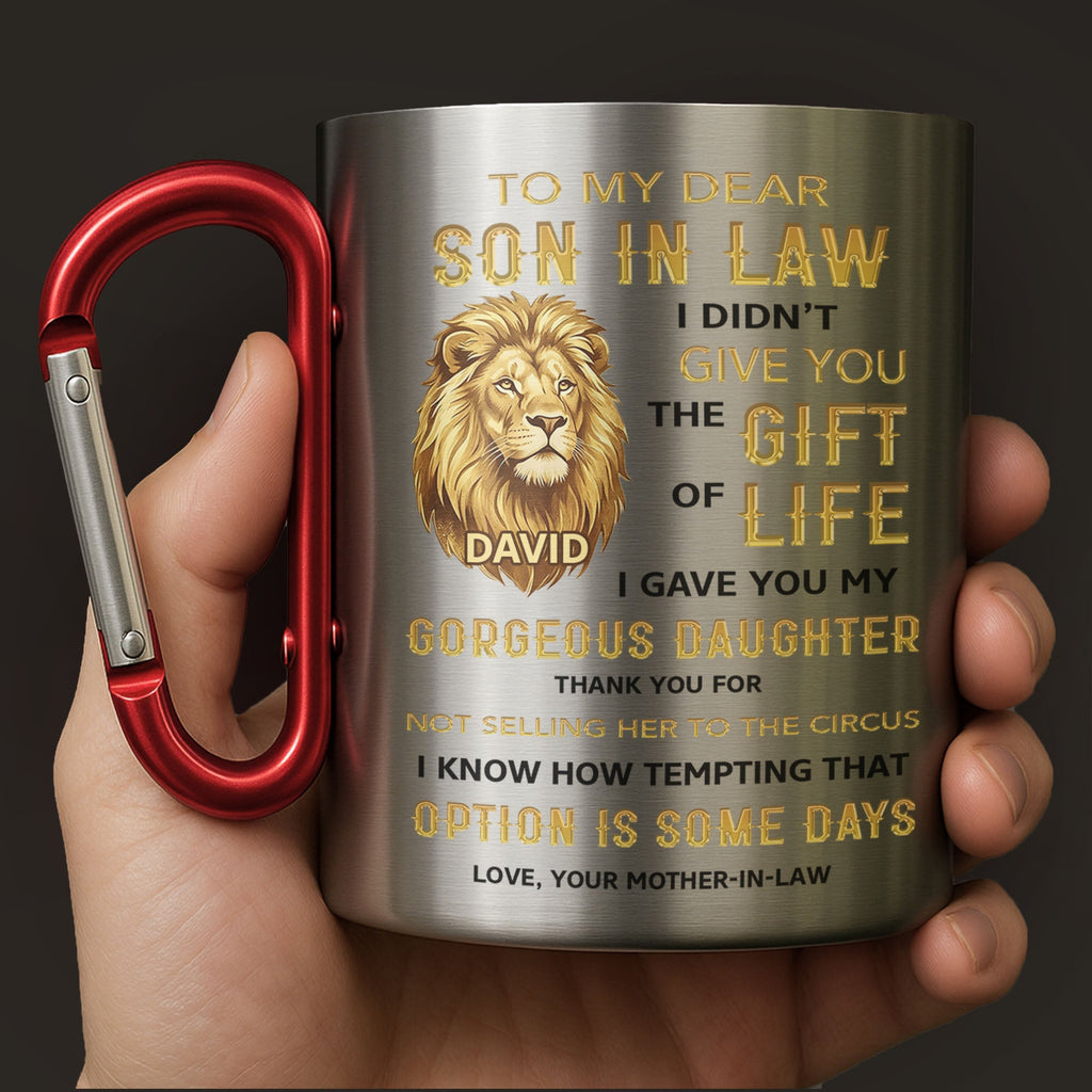 Personalized Stainless Steel Carabiner Mug Gift for Son-in-Law Carabiner Mug GradoCreations