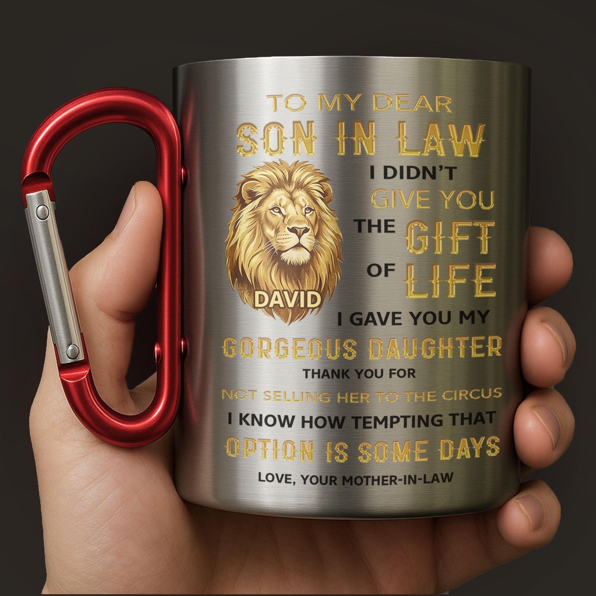 Personalized Stainless Steel Carabiner Mug Gift for Son-in-Law Carabiner Mug GradoCreations