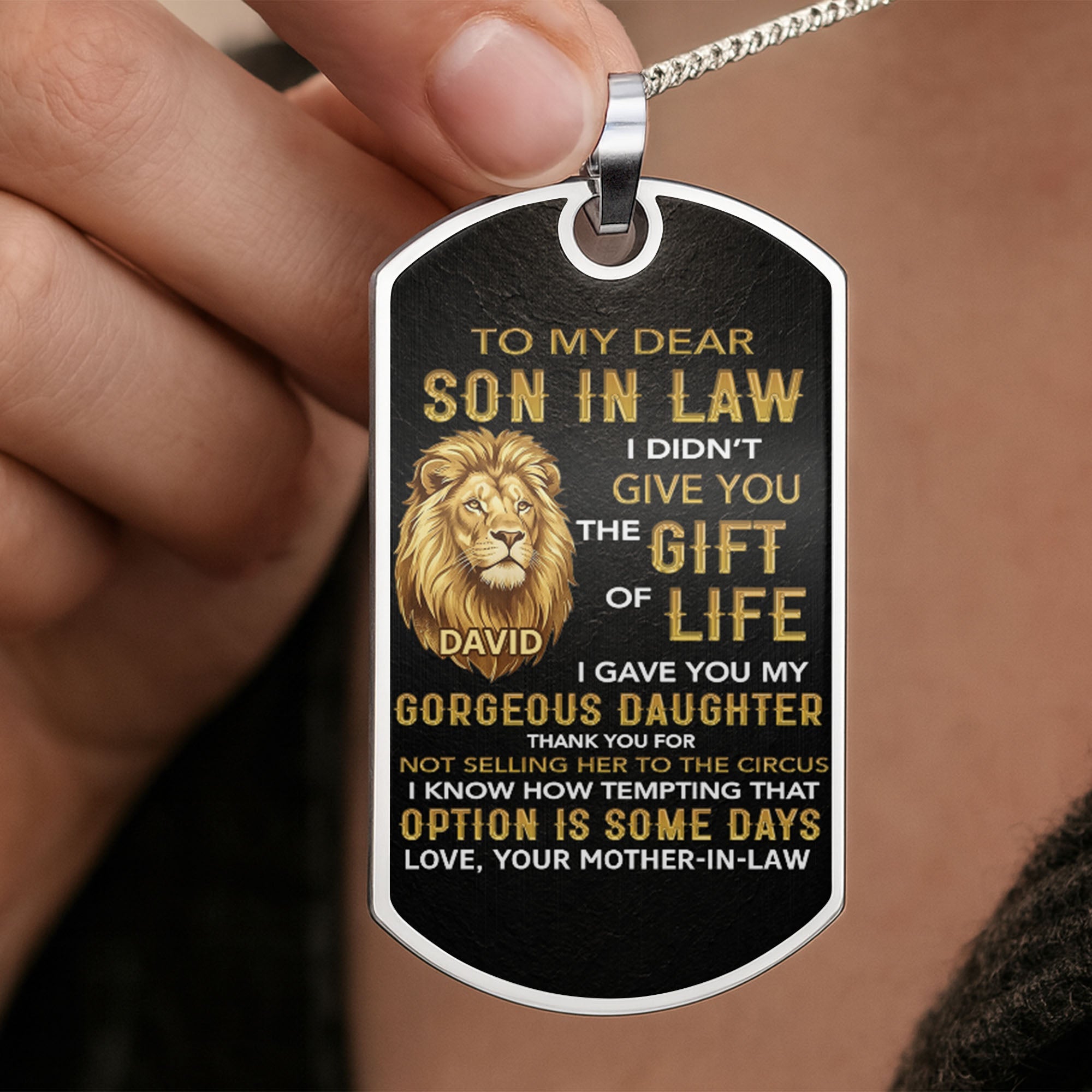 Personalized Stainless Steel Dog Tag Necklace Custom Gift for Son-in-Law Dog Tag Necklace GradoCreations