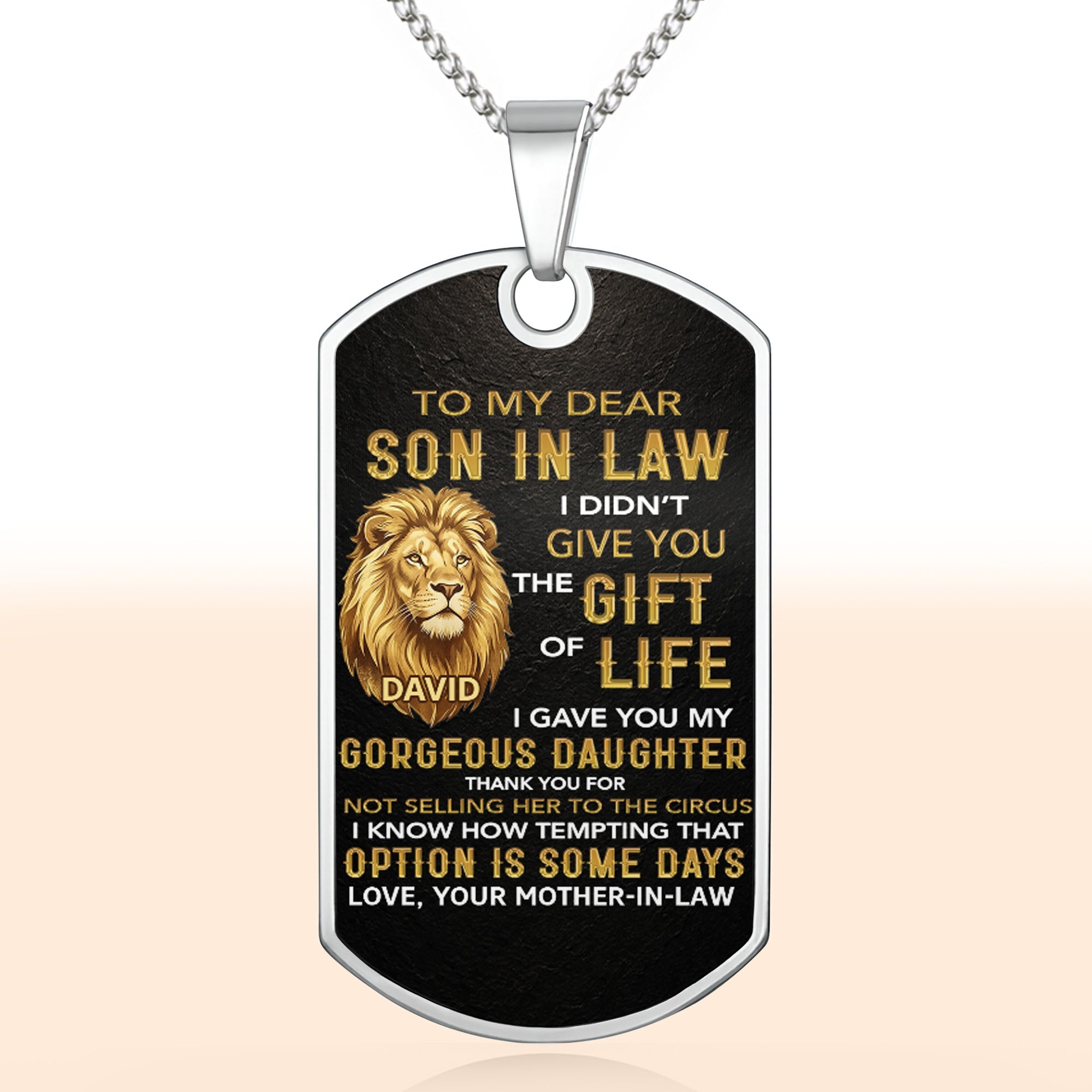 Personalized Stainless Steel Dog Tag Necklace Custom Gift for Son-in-Law Dog Tag Necklace GradoCreations