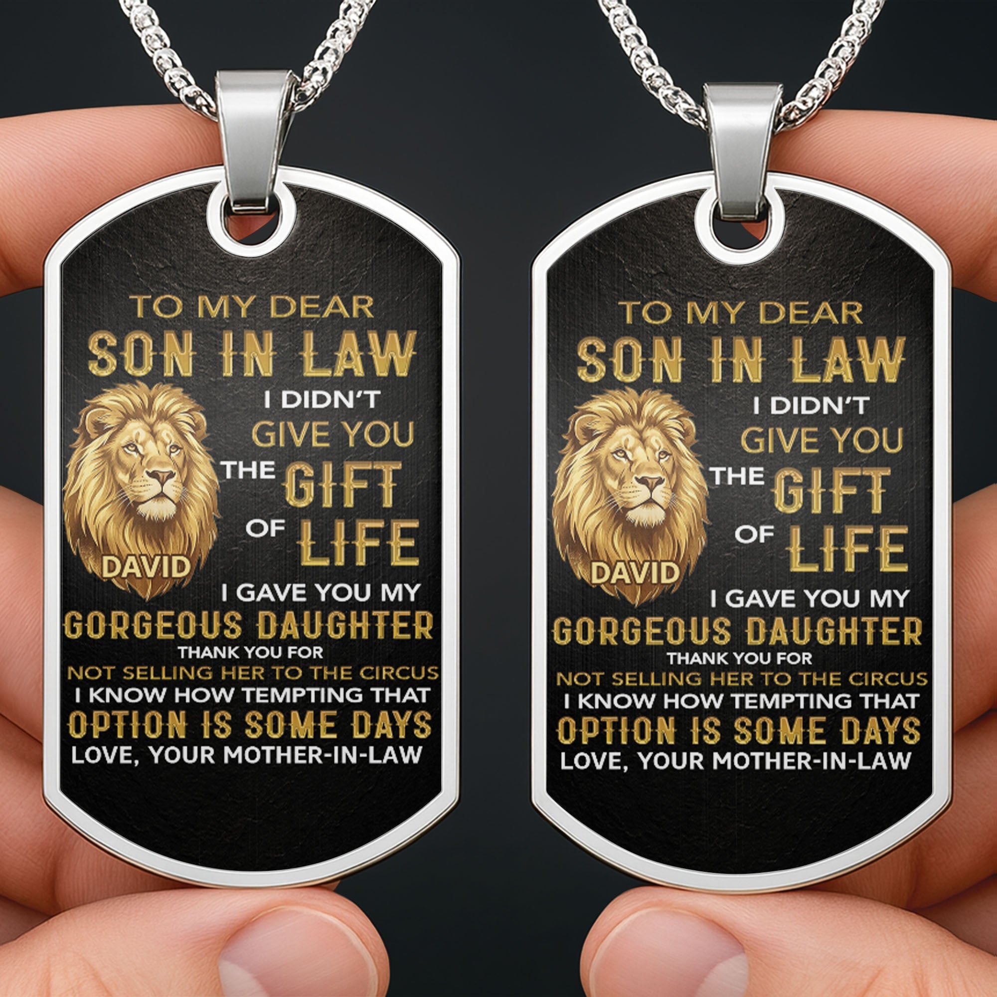 Personalized Stainless Steel Dog Tag Necklace Custom Gift for Son-in-Law Dog Tag Necklace GradoCreations