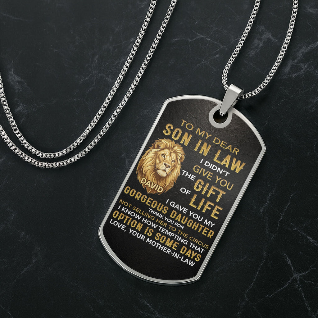 Personalized Stainless Steel Dog Tag Necklace Custom Gift for Son-in-Law Dog Tag Necklace GradoCreations