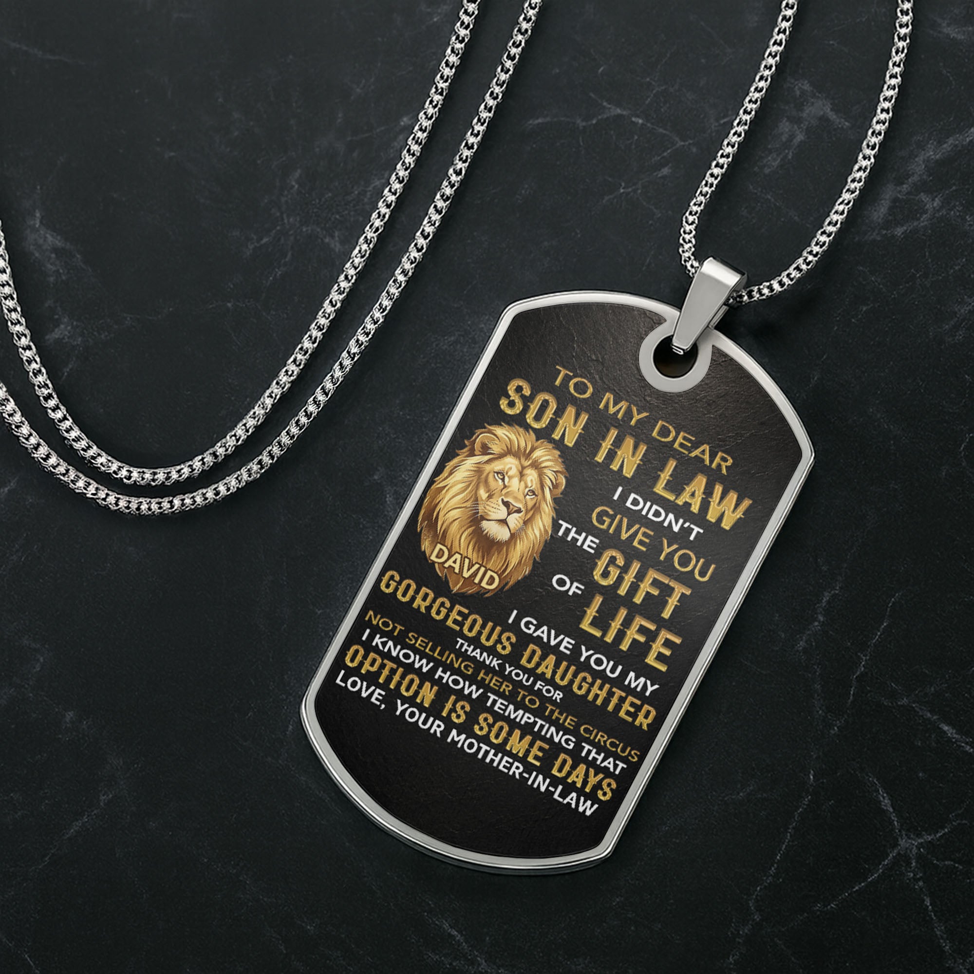Personalized Stainless Steel Dog Tag Necklace Custom Gift for Son-in-Law Dog Tag Necklace GradoCreations