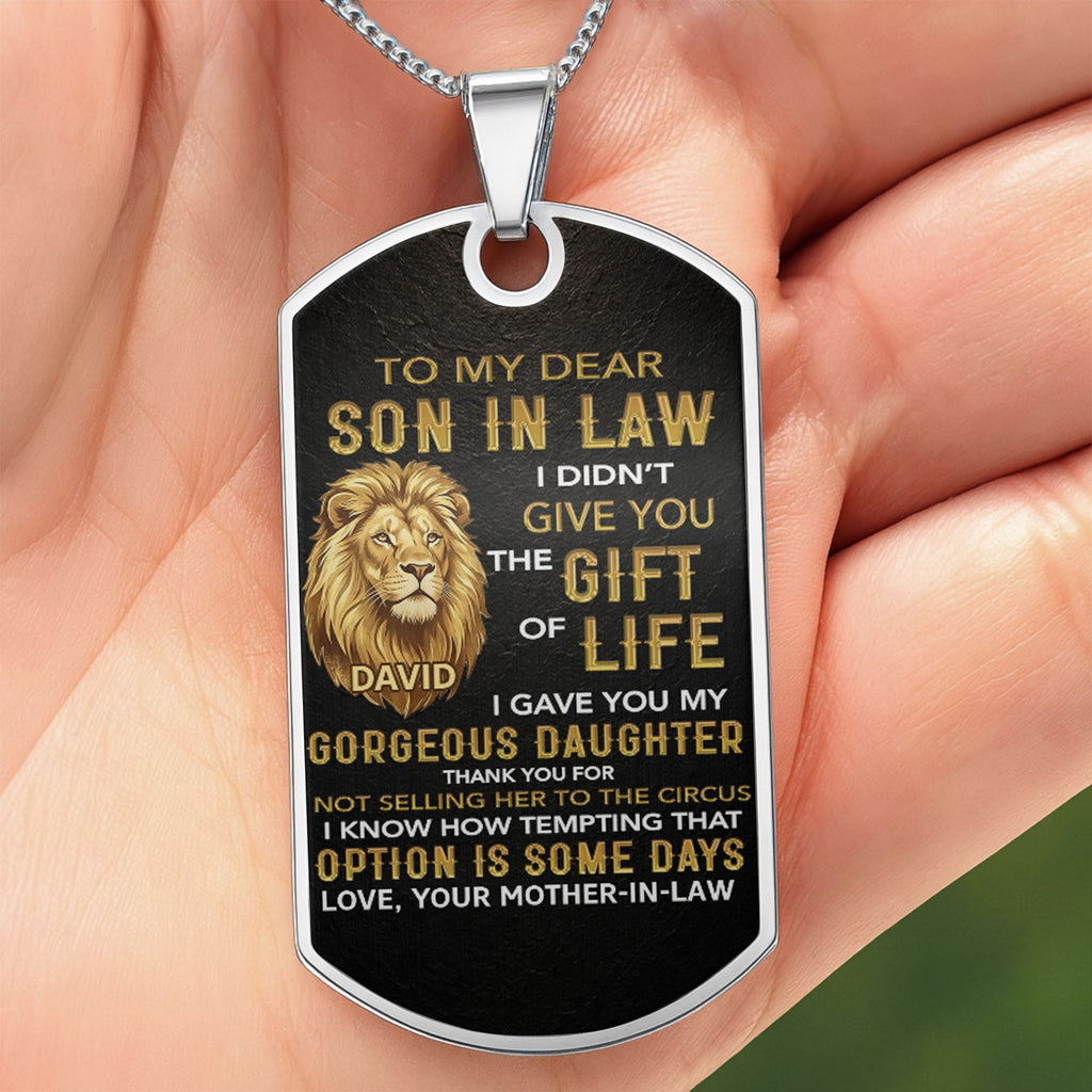 Personalized Stainless Steel Dog Tag Necklace Custom Gift for Son-in-Law Dog Tag Necklace GradoCreations