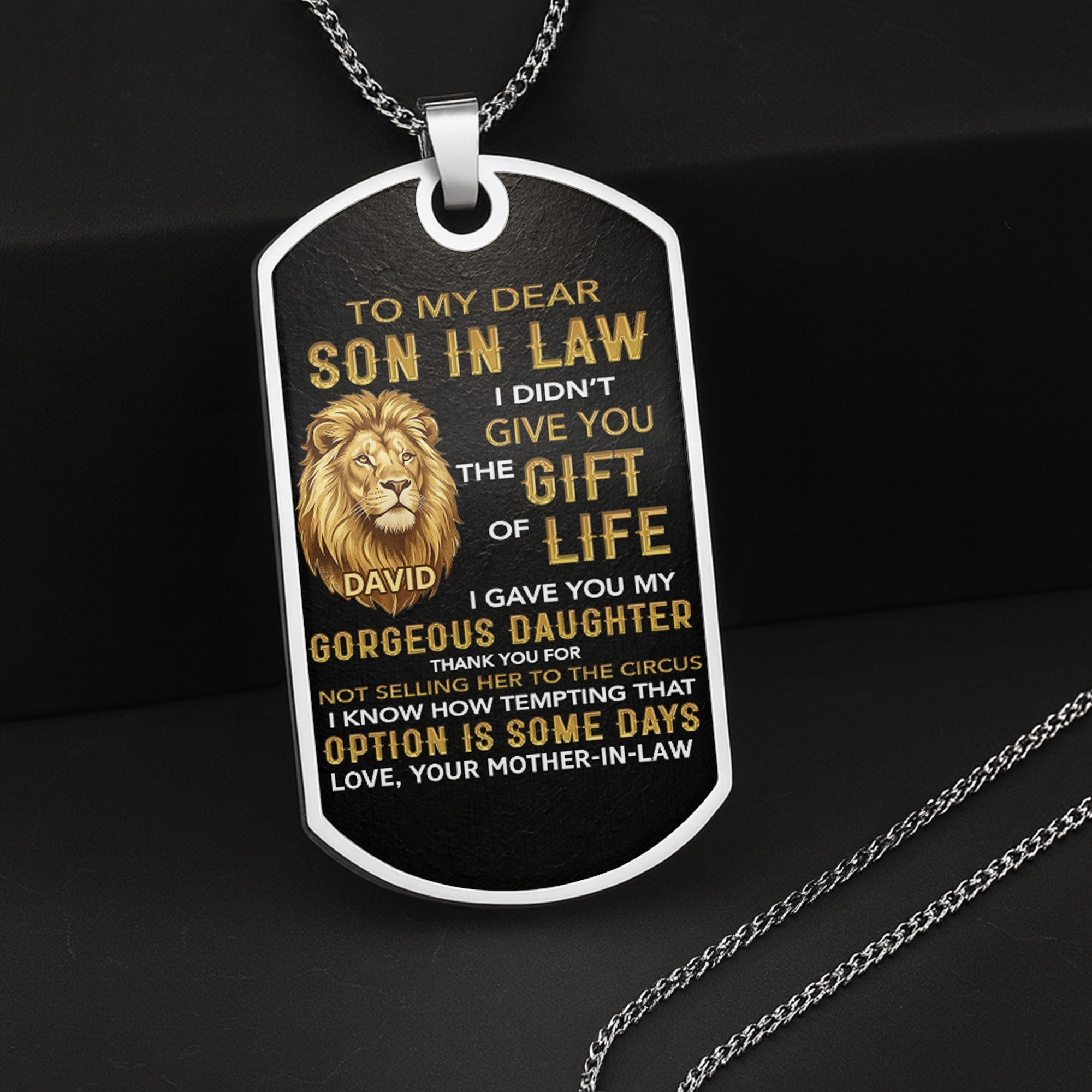 Personalized Stainless Steel Dog Tag Necklace Custom Gift for Son-in-Law Dog Tag Necklace GradoCreations