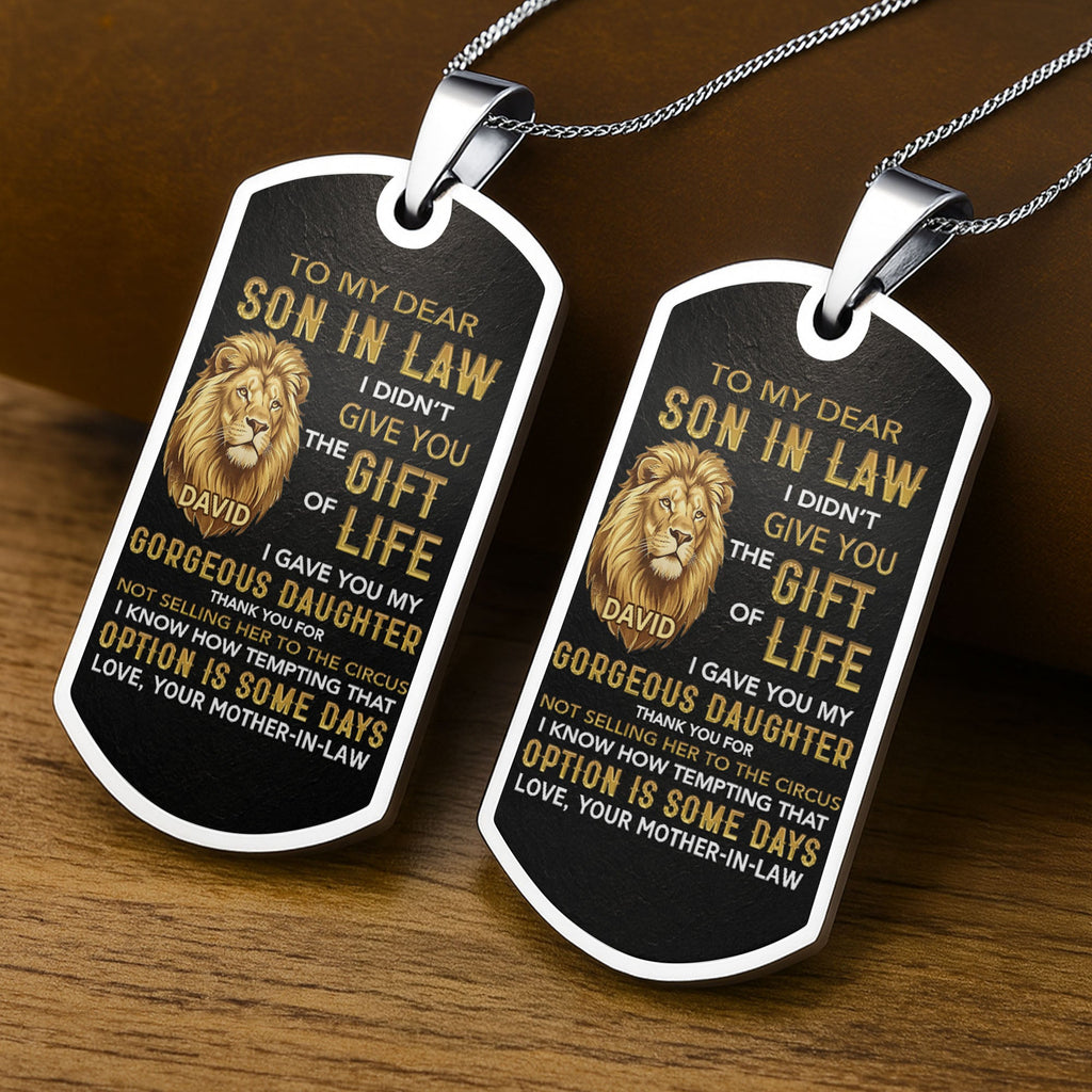 Personalized Stainless Steel Dog Tag Necklace Custom Gift for Son-in-Law Dog Tag Necklace GradoCreations