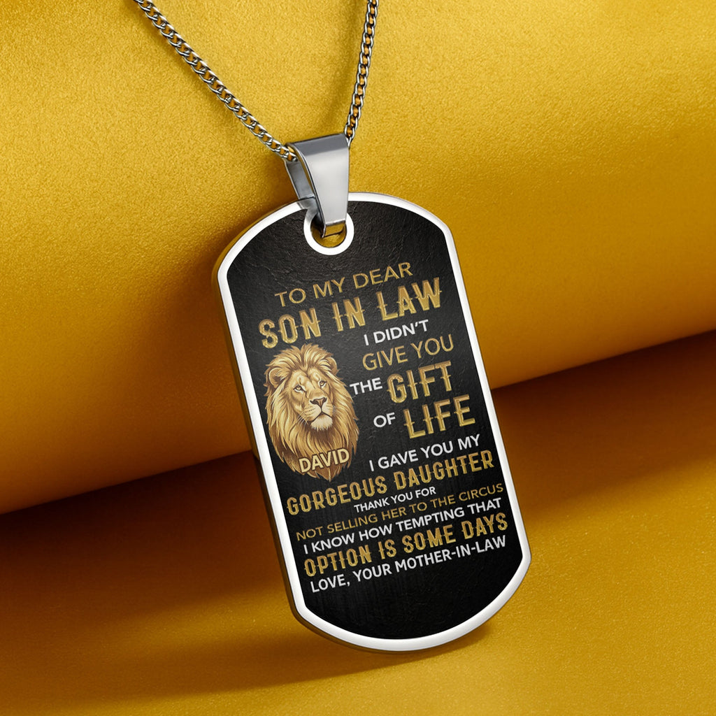 Personalized Stainless Steel Dog Tag Necklace Custom Gift for Son-in-Law Dog Tag Necklace GradoCreations
