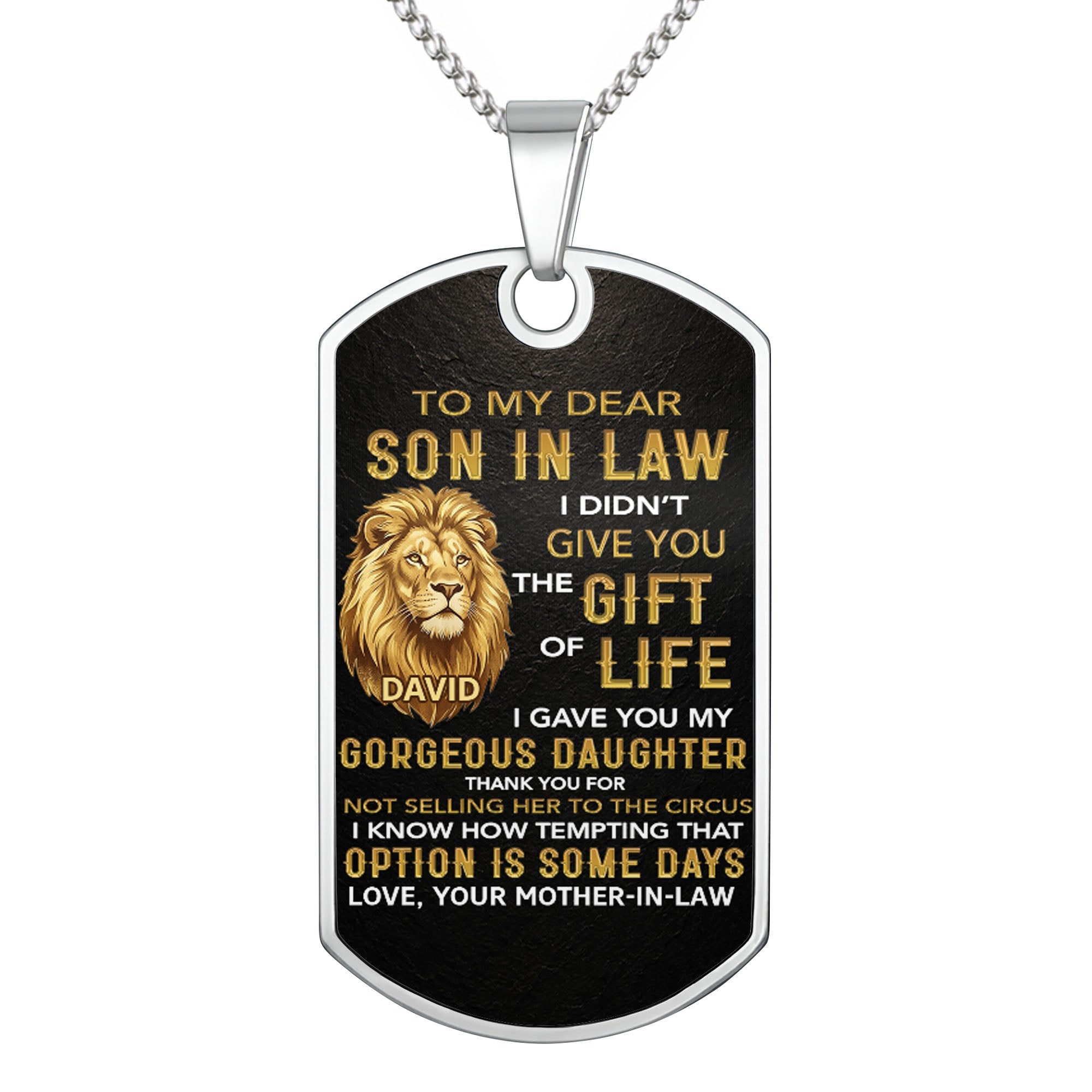 Personalized Stainless Steel Dog Tag Necklace Custom Gift for Son-in-Law Dog Tag Necklace GradoCreations