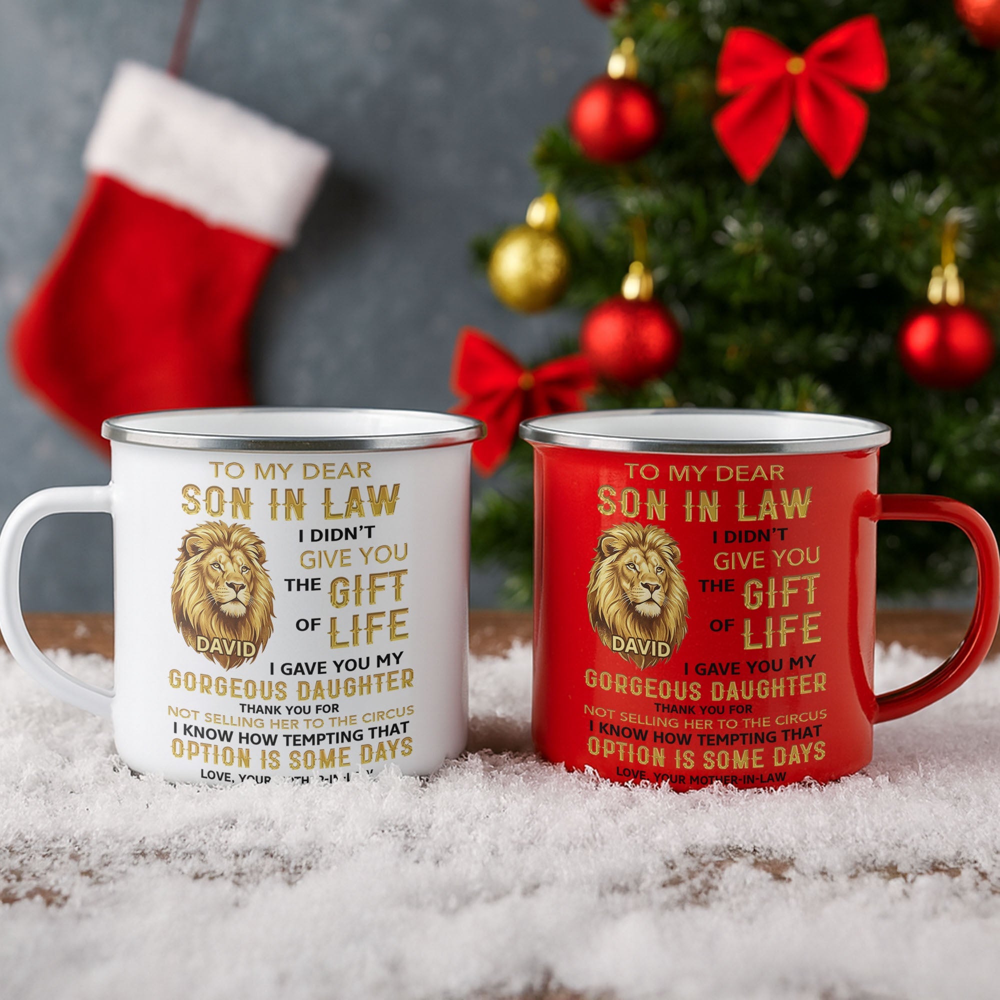 Personalized Enamel Mug Custom Name Lion Design Gift for Son-in-Law Enamel Mug GradoCreations