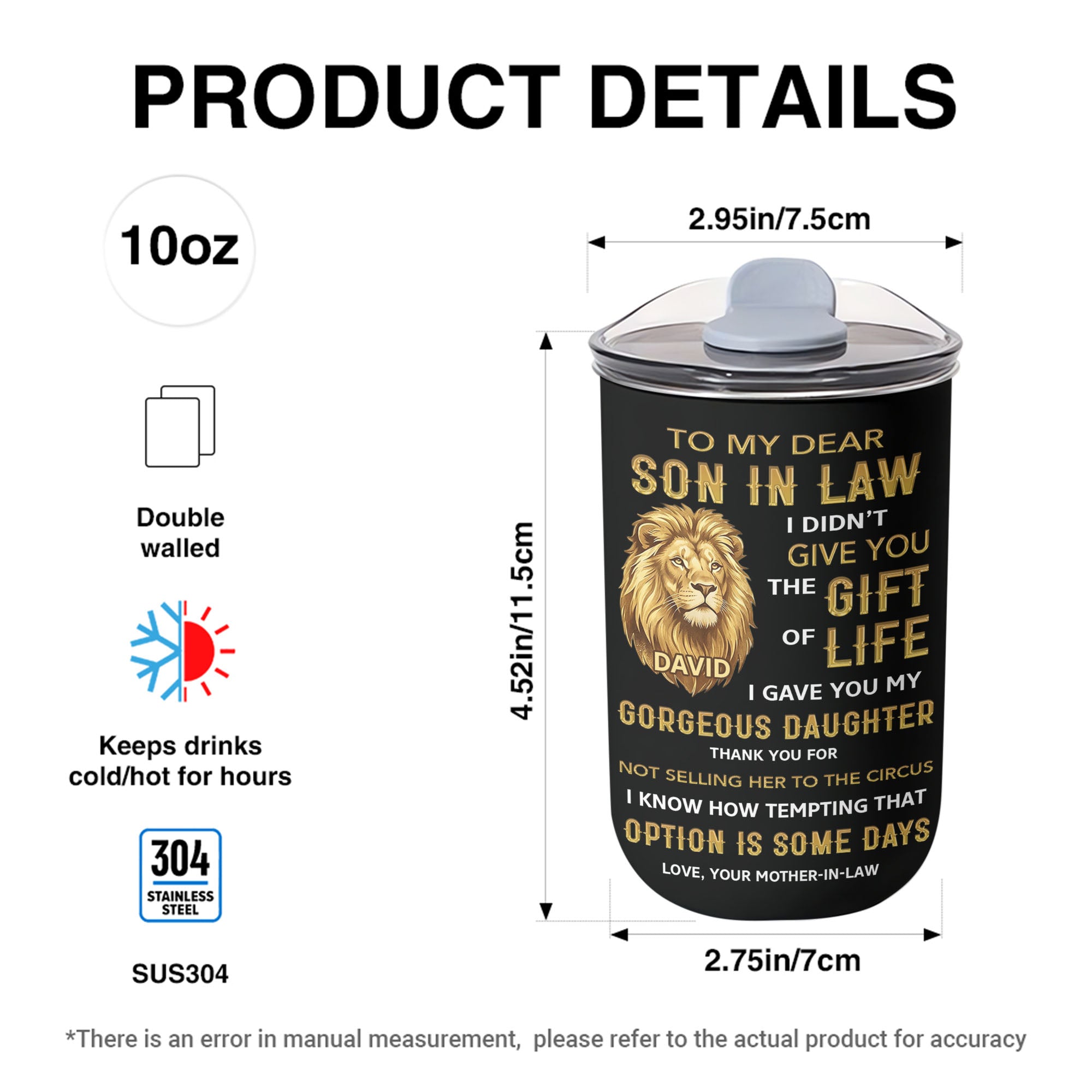 Personalized 10oz Tumbler Custom Gift for Son-in-Law 10oz tumbler GradoCreations