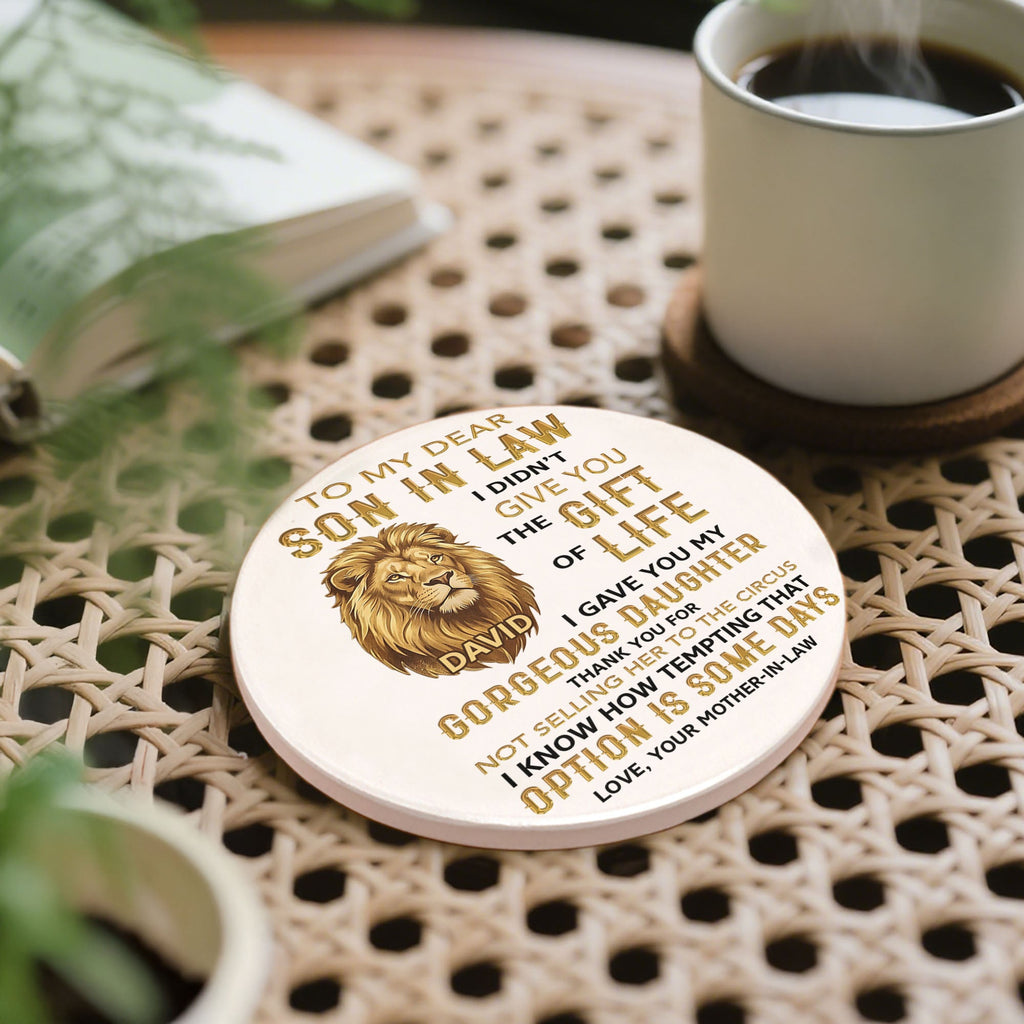 Personalized Ceramic Coaster Gift for Son-in-Law Custom Design Ceramic Coaster GradoCreations