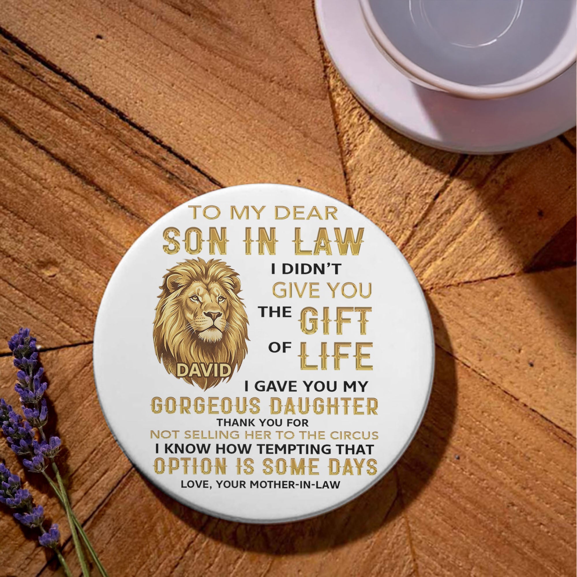 Personalized Ceramic Coaster Gift for Son-in-Law Custom Design Ceramic Coaster GradoCreations