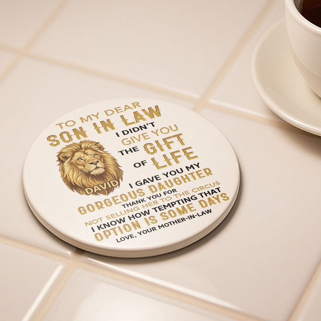 Personalized Ceramic Coaster Gift for Son-in-Law Custom Design Ceramic Coaster GradoCreations