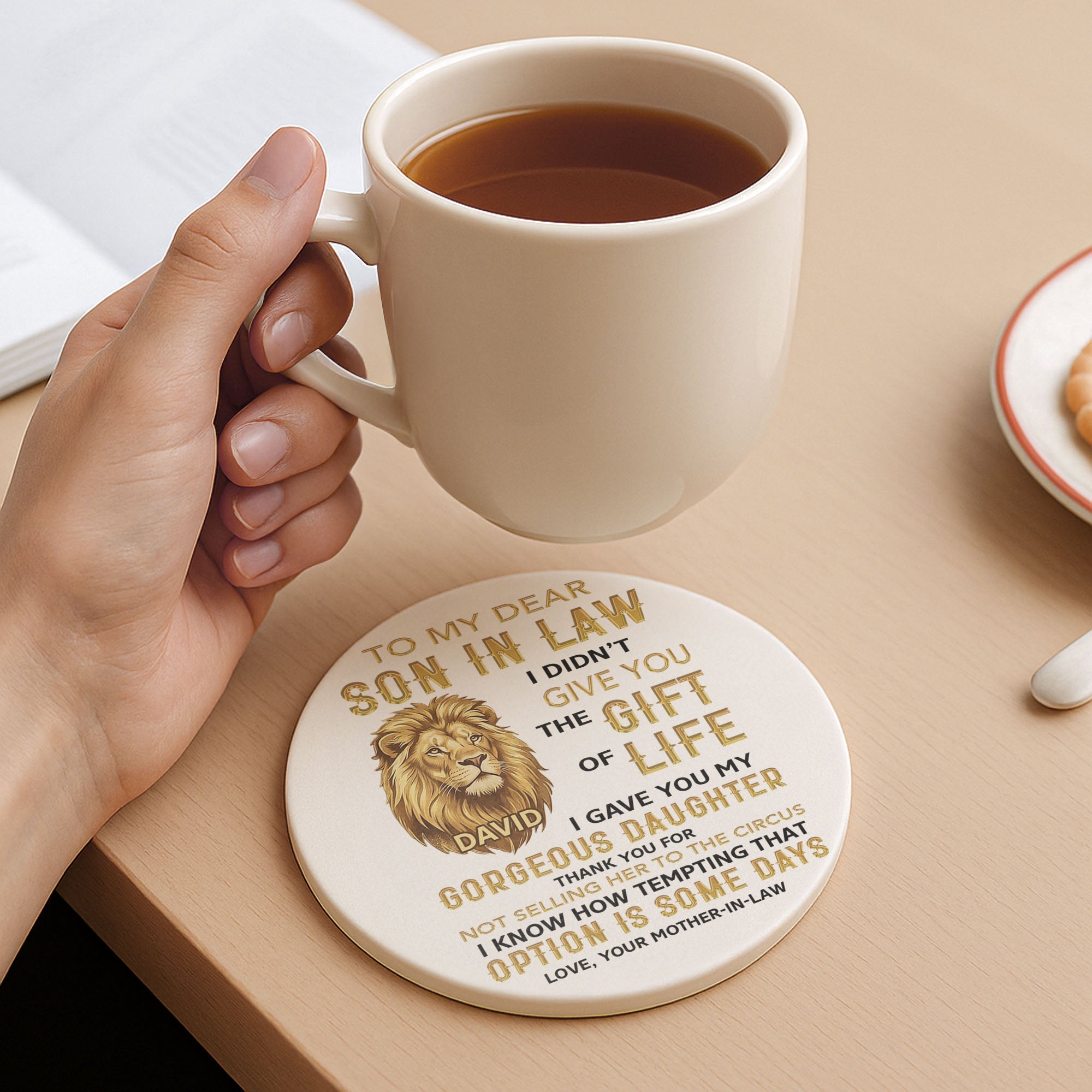 Personalized Ceramic Coaster Gift for Son-in-Law Custom Design Ceramic Coaster GradoCreations