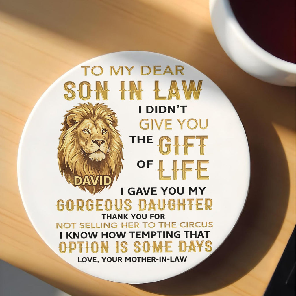 Personalized Ceramic Coaster Gift for Son-in-Law Custom Design Ceramic Coaster GradoCreations