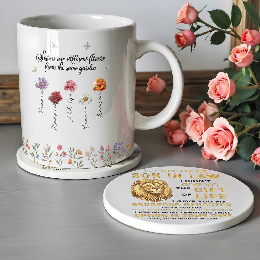 Personalized Ceramic Coaster Gift for Son-in-Law Custom Design Ceramic Coaster GradoCreations
