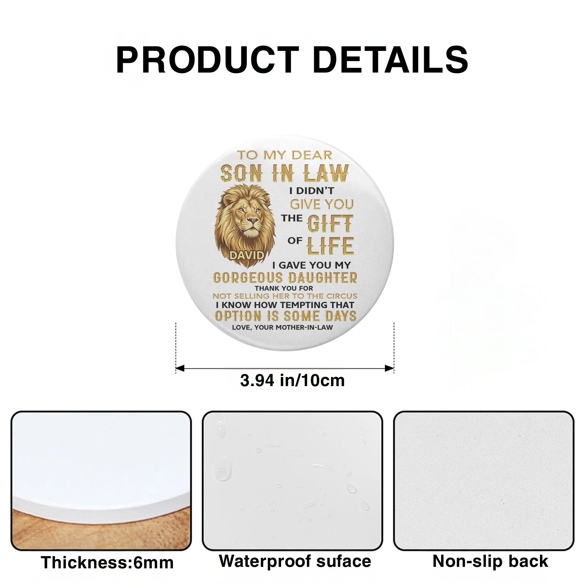 Personalized Ceramic Coaster Gift for Son-in-Law Custom Design Ceramic Coaster GradoCreations