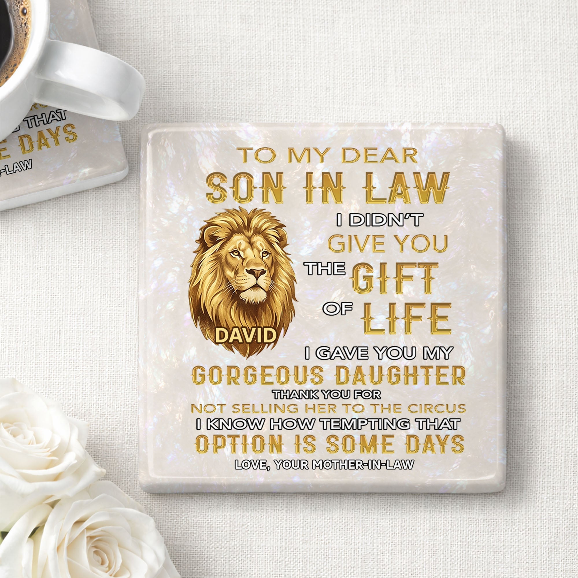 Personalized Ceramic Coaster Custom Gift for Son-in-Law