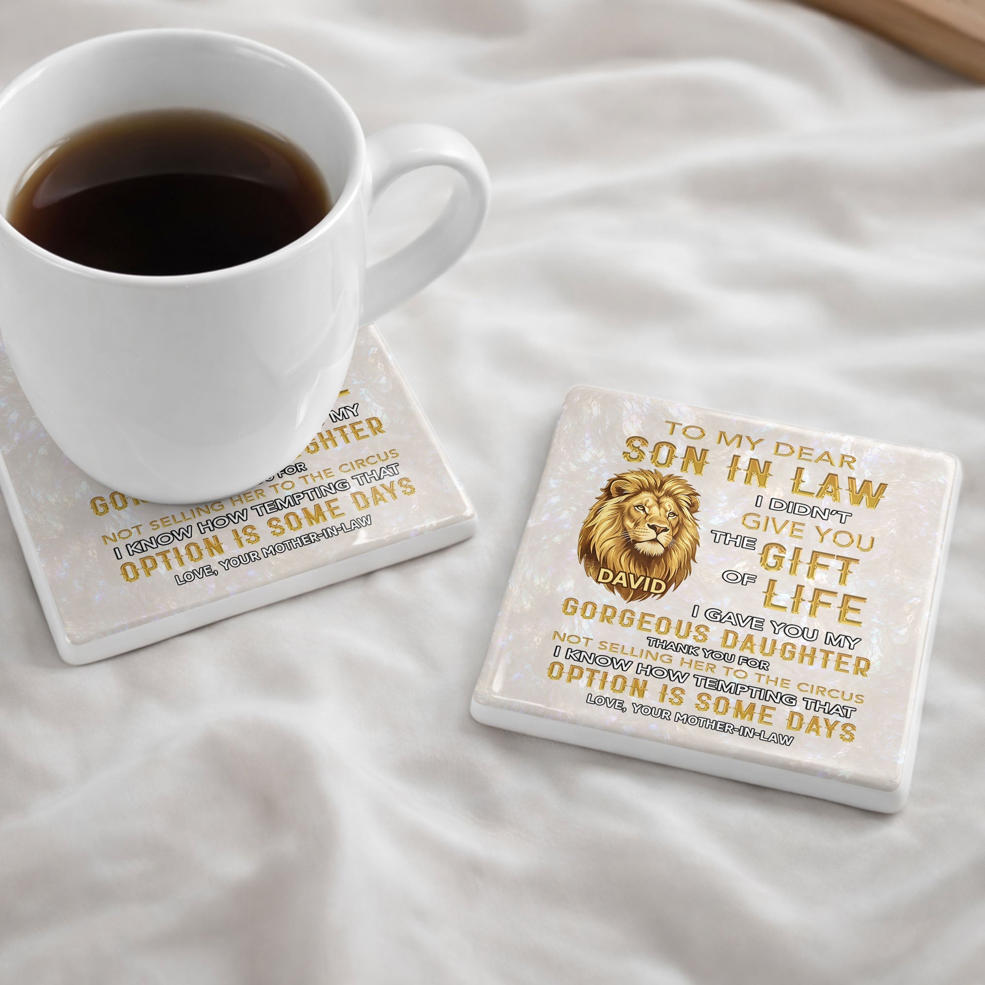 Personalized Ceramic Coaster Custom Gift for Son-in-Law