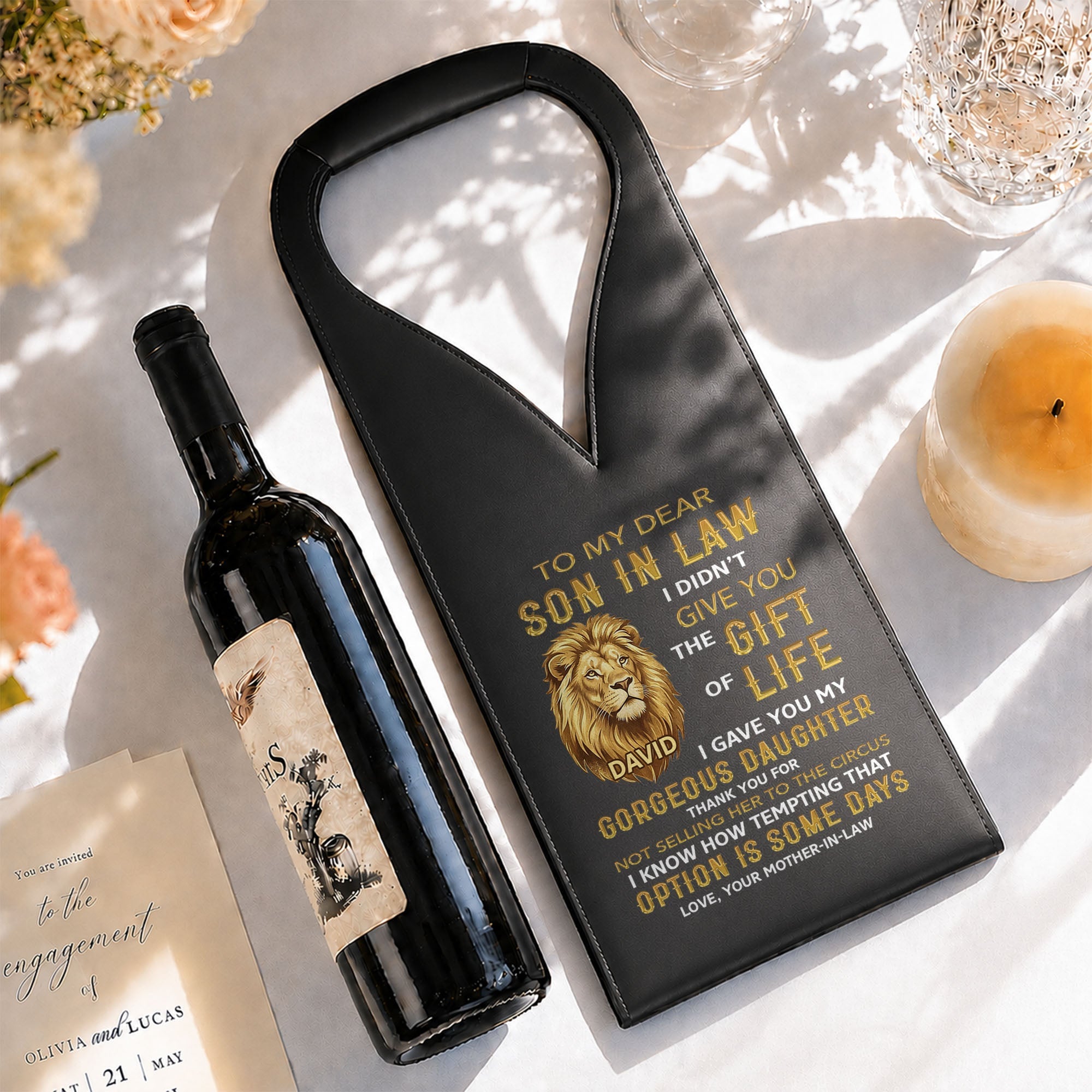 Personalized Leather Wine Bag Custom Name Gift for Son-in-Law Leather Wine Bag GradoCreations