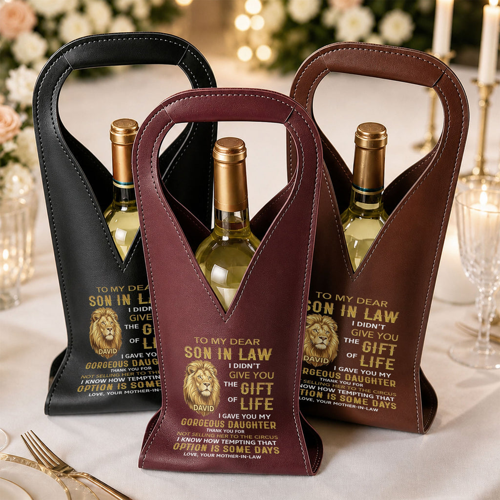 Personalized Leather Wine Bag Custom Name Gift for Son-in-Law Leather Wine Bag GradoCreations