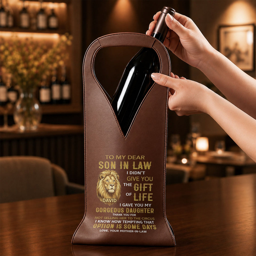 Personalized Leather Wine Bag Custom Name Gift for Son-in-Law Leather Wine Bag GradoCreations