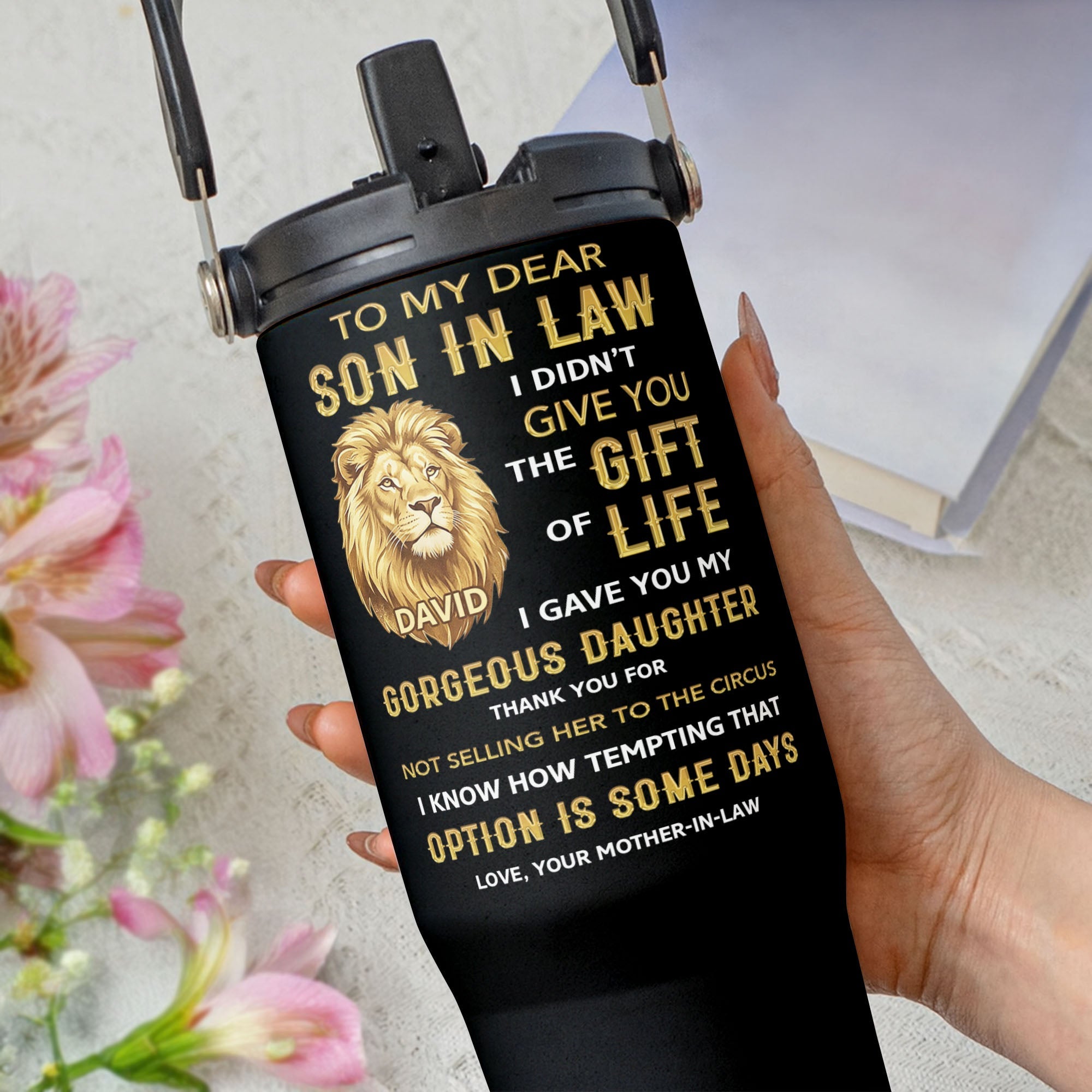 Personalized 30oz Tumbler Custom Name Gift for Son-in-Law Tumbler With Handle GradoCreations