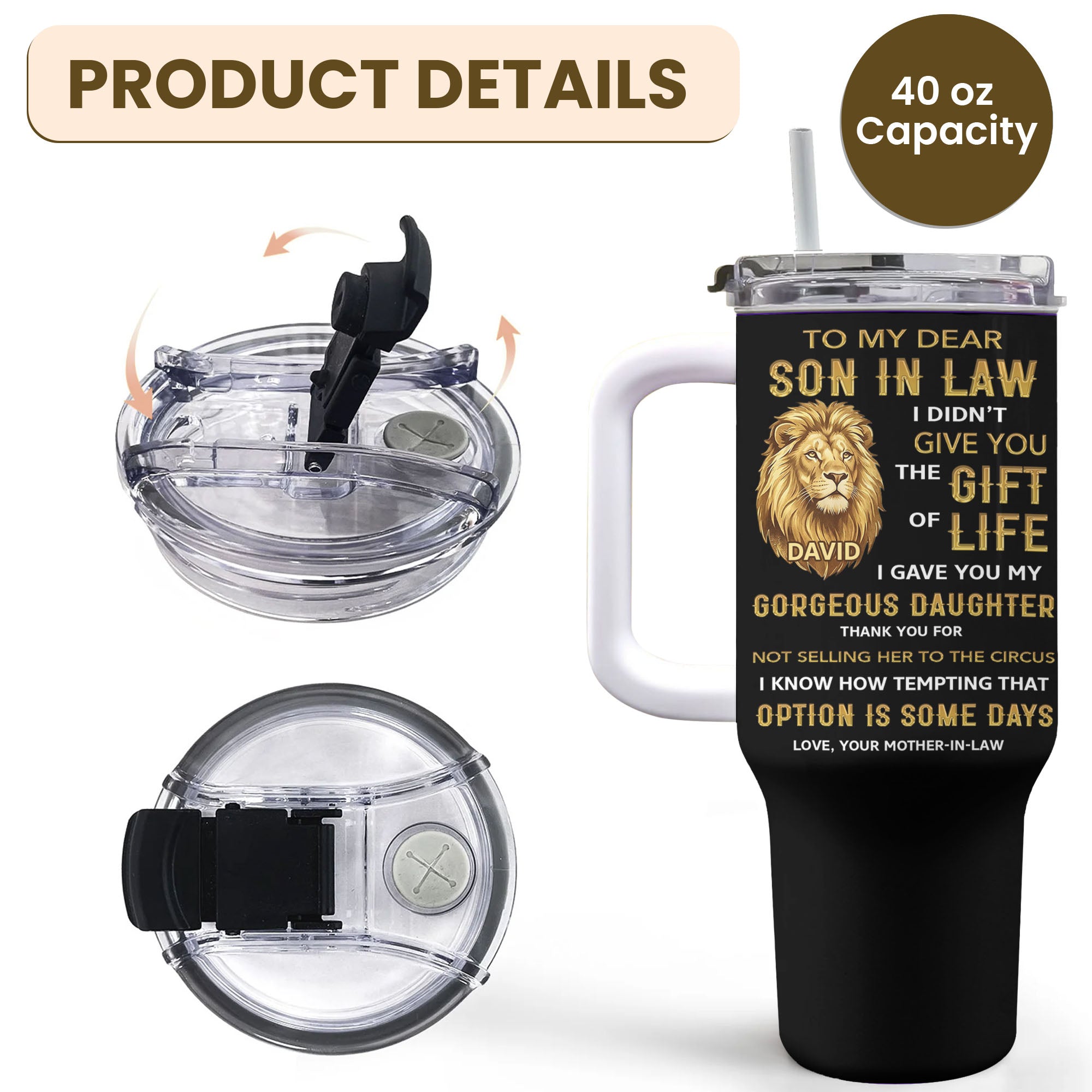 Personalized 40oz Tumbler Custom Gift for Son-in-Law 40oz Tumbler GradoCreations