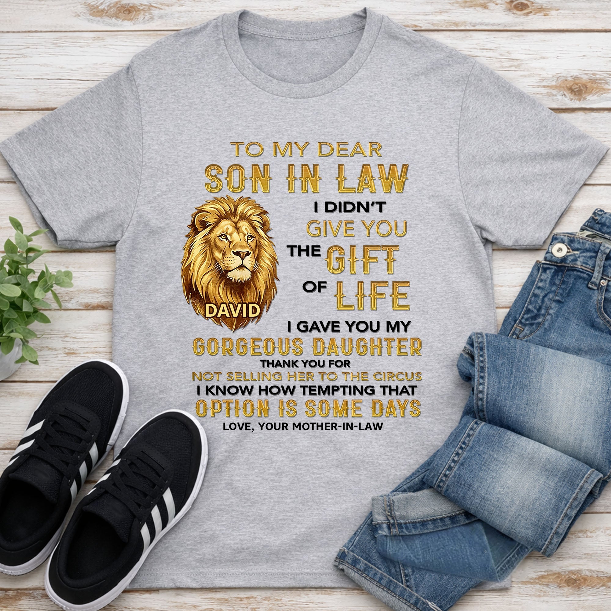 Personalized Lion Portrait Unisex T-shirt Hoodie Gift for Son-in-Law Shirt GradoCreations