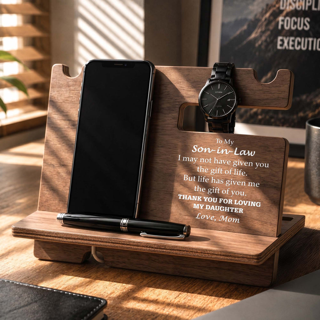Personalized Wooden Phone Docking Station Gift for Son-in-Law Wood Phone Docking Station GradoCreations
